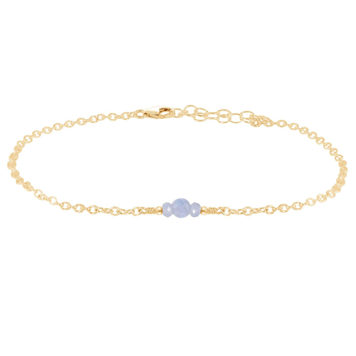 Dainty Blue Lace Agate Gemstone Anklet - Dainty Blue Lace Agate Gemstone Anklet - 14k Gold Fill - Luna Tide Handmade Crystal Jewellery