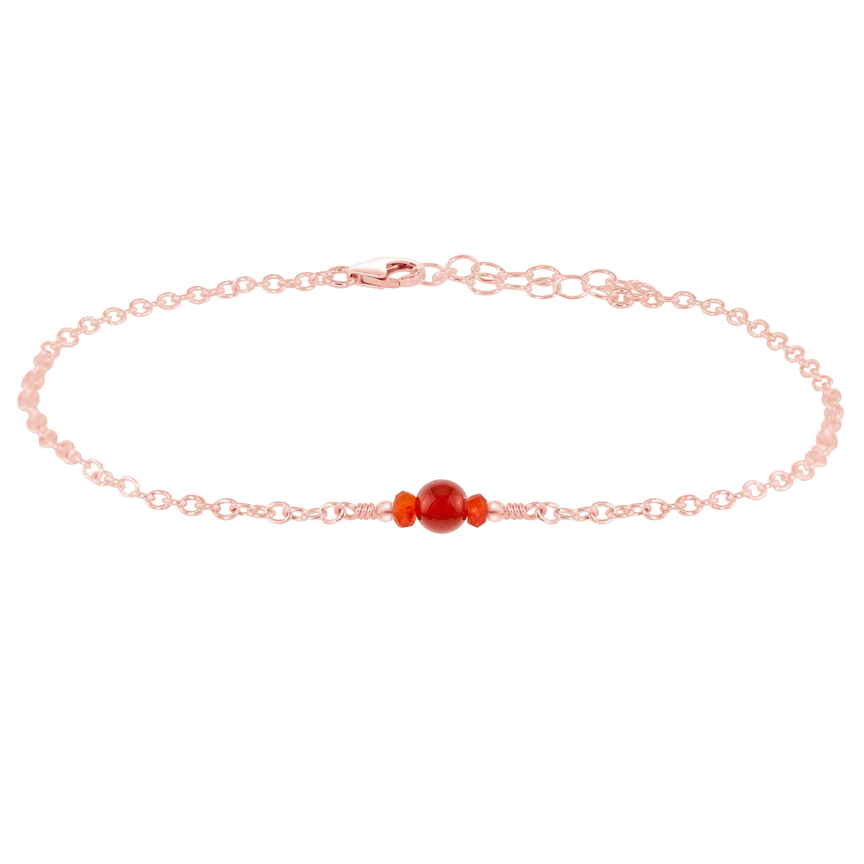 Dainty Carnelian Gemstone Anklet - Dainty Carnelian Gemstone Anklet - 14k Rose Gold Fill - Luna Tide Handmade Crystal Jewellery