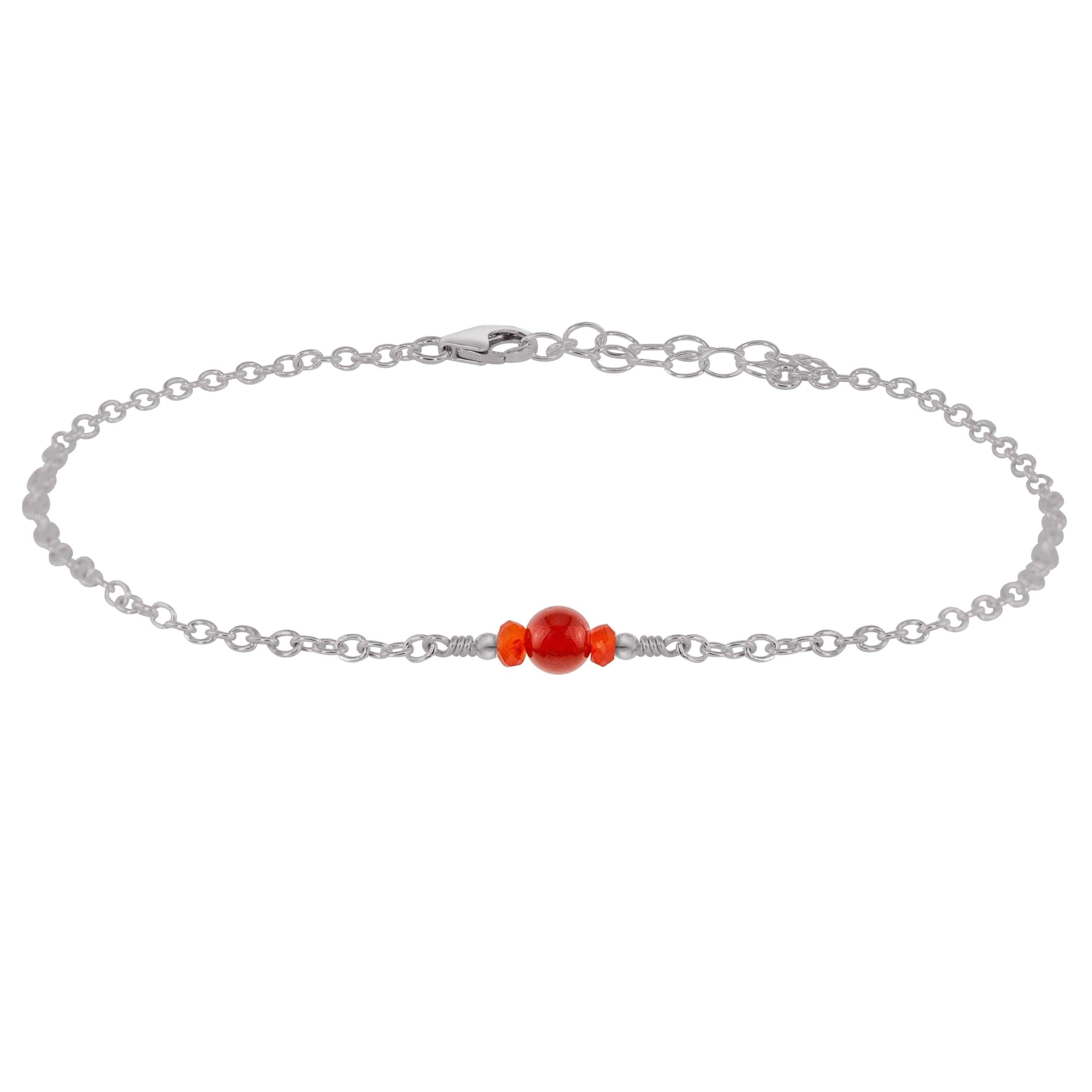 Dainty Carnelian Gemstone Anklet - Dainty Carnelian Gemstone Anklet - Stainless Steel - Luna Tide Handmade Crystal Jewellery