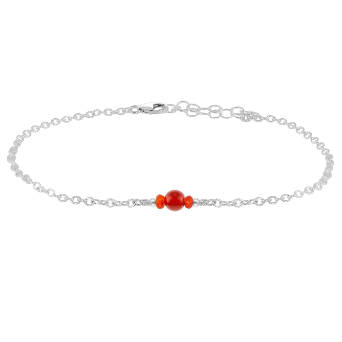 Dainty Carnelian Gemstone Anklet - Dainty Carnelian Gemstone Anklet - Sterling Silver - Luna Tide Handmade Crystal Jewellery