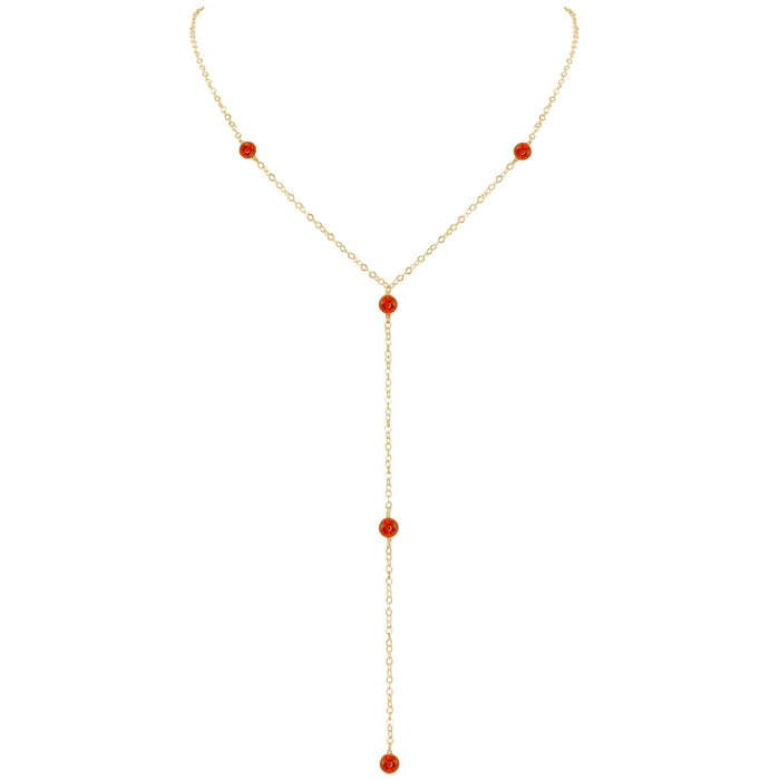 Dainty Carnelian Lariat Necklace - Dainty Carnelian Lariat Necklace - 14k Gold Fill - Luna Tide Handmade Crystal Jewellery