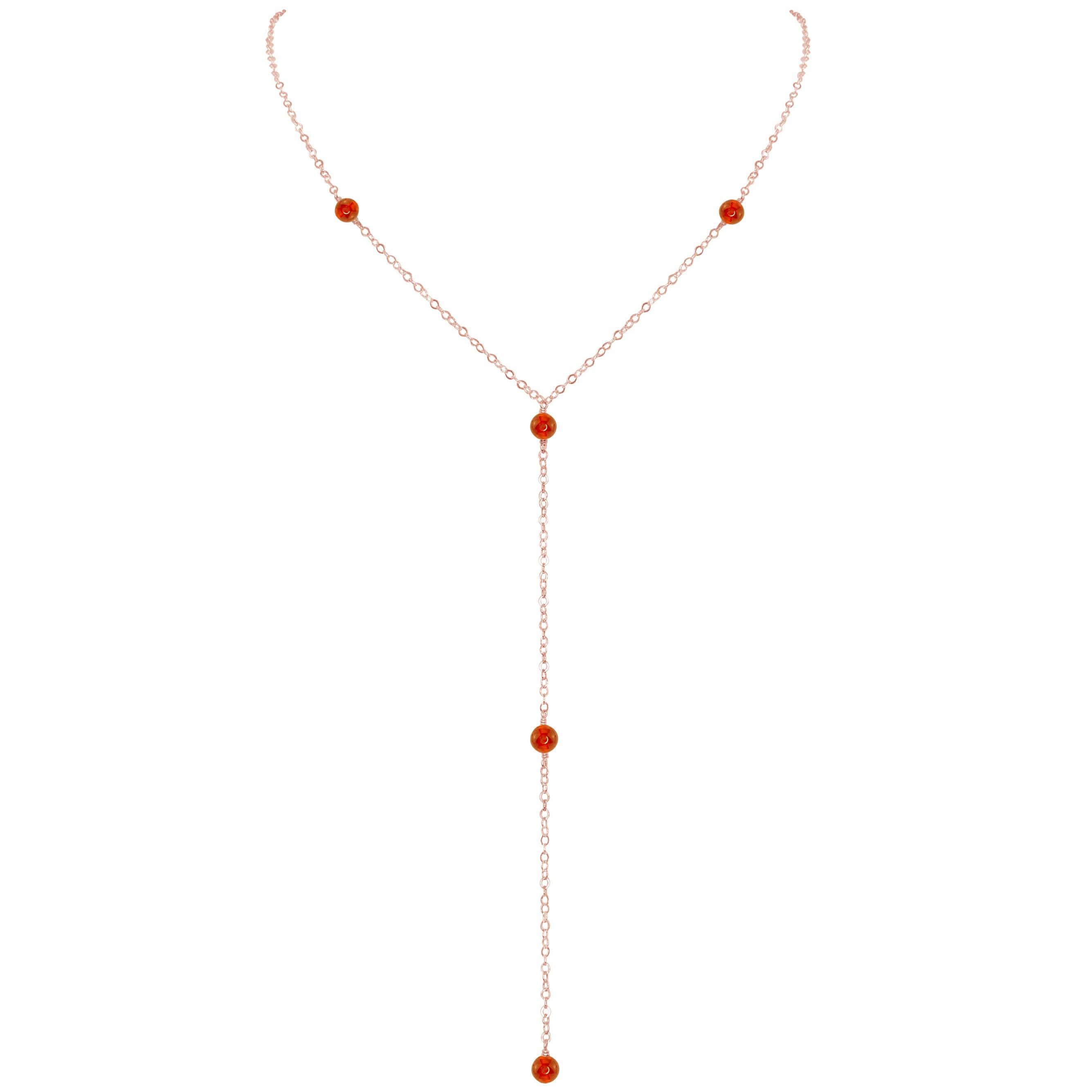 Dainty Carnelian Lariat Necklace - Dainty Carnelian Lariat Necklace - 14k Rose Gold Fill - Luna Tide Handmade Crystal Jewellery