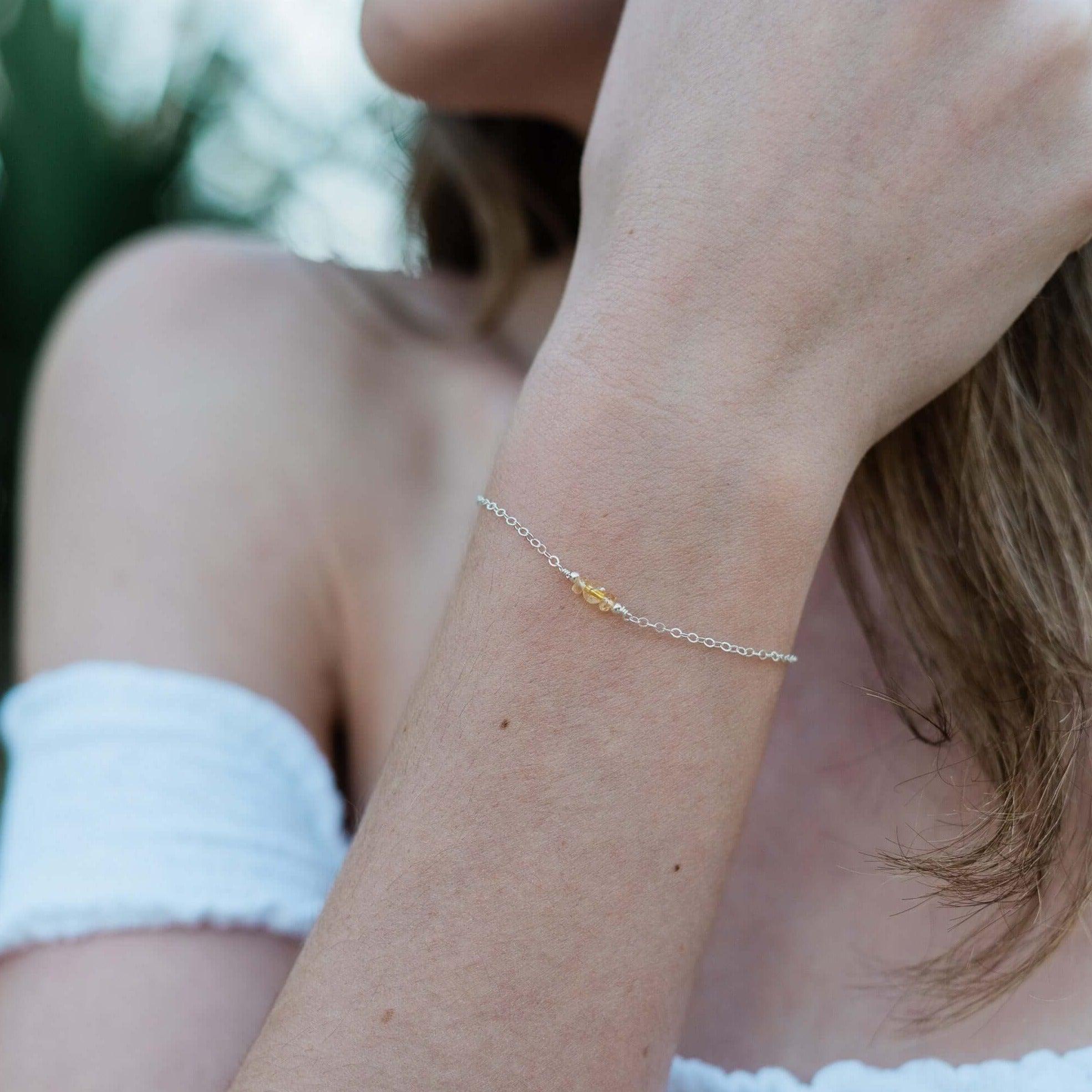 Dainty Citrine Gemstone Bracelet - Dainty Citrine Gemstone Bracelet - Sterling Silver - Luna Tide Handmade Crystal Jewellery