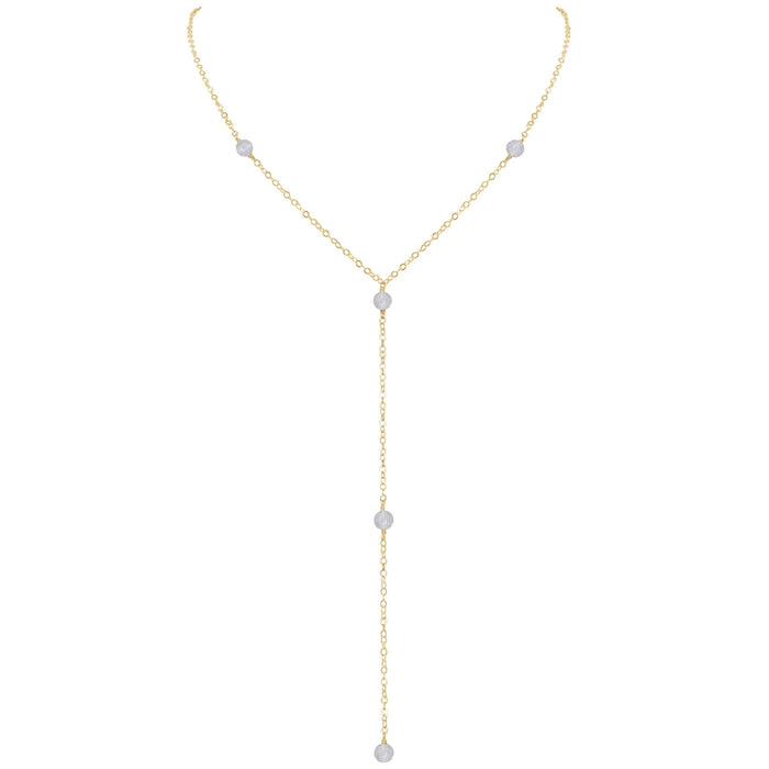 Dainty Crystal Quartz Lariat Necklace - Dainty Crystal Quartz Lariat Necklace - 14k Gold Fill - Luna Tide Handmade Crystal Jewellery