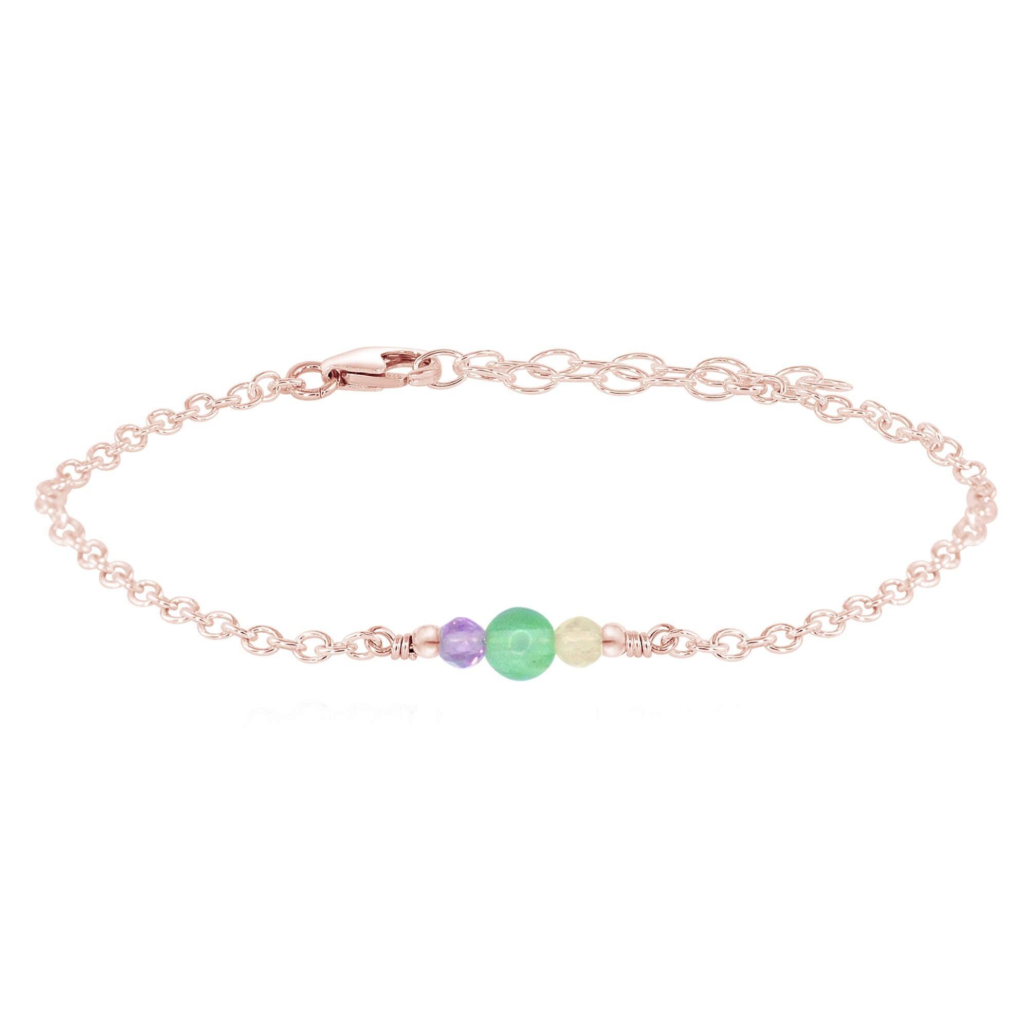 Dainty Fluorite Gemstone Bracelet - Dainty Fluorite Gemstone Bracelet - 14k Rose Gold Fill - Luna Tide Handmade Crystal Jewellery