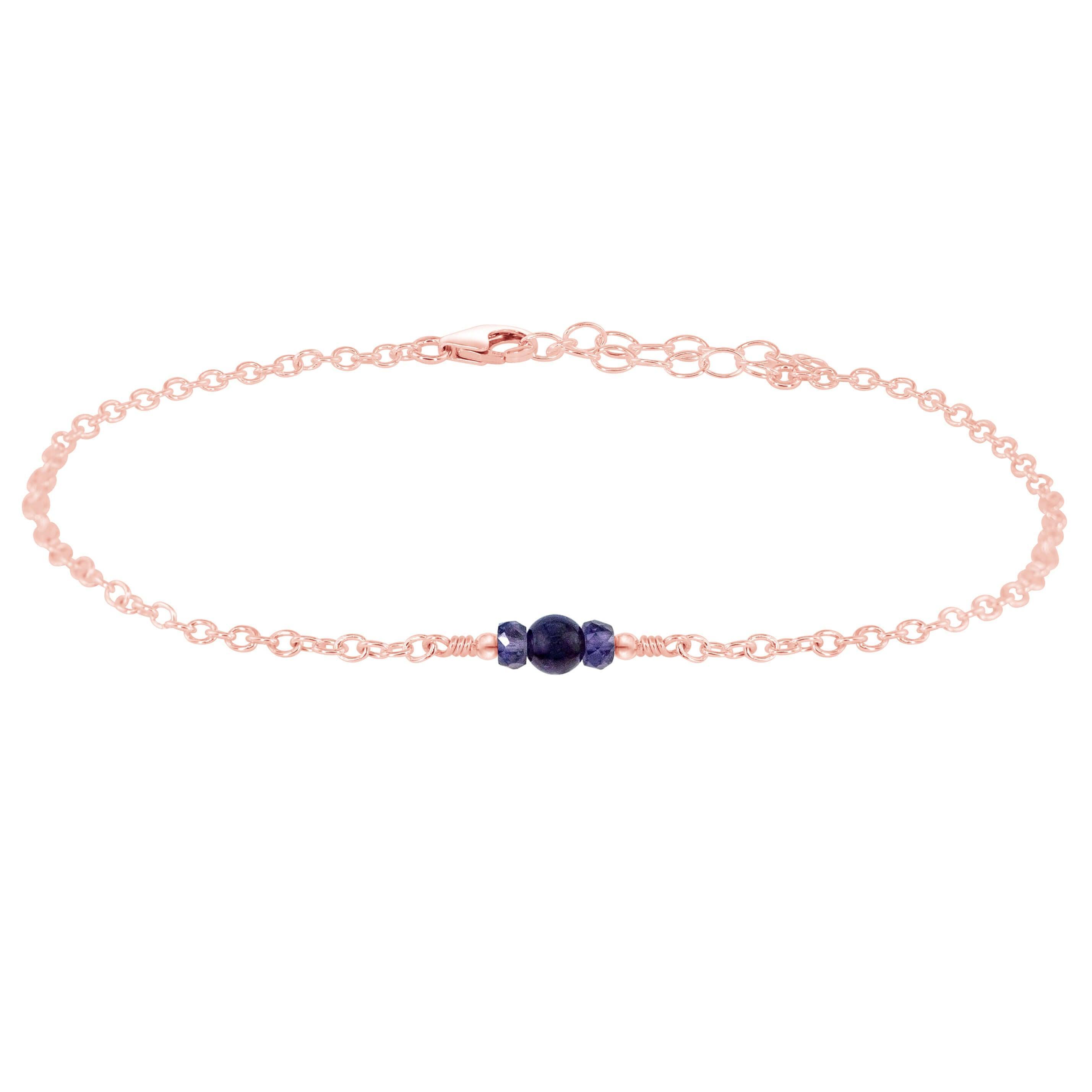 Dainty Iolite Gemstone Anklet - Dainty Iolite Gemstone Anklet - 14k Rose Gold Fill - Luna Tide Handmade Crystal Jewellery