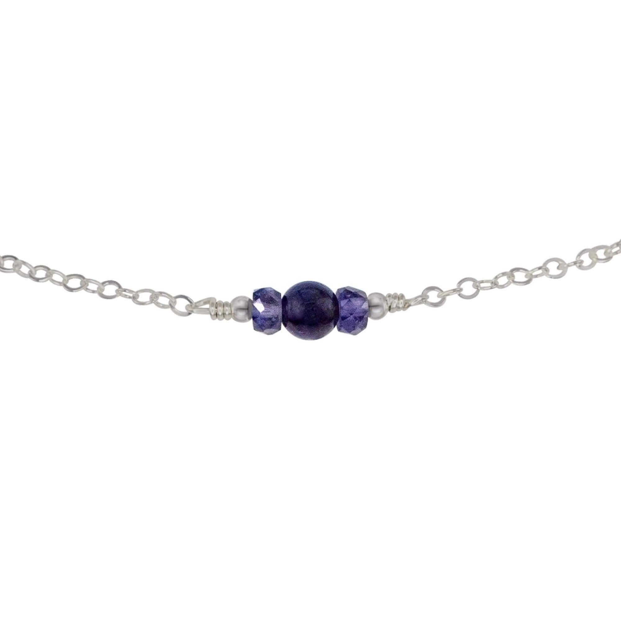 Dainty Iolite Gemstone Choker Necklace - Dainty Iolite Gemstone Choker Necklace - Stainless Steel - Luna Tide Handmade Crystal Jewellery