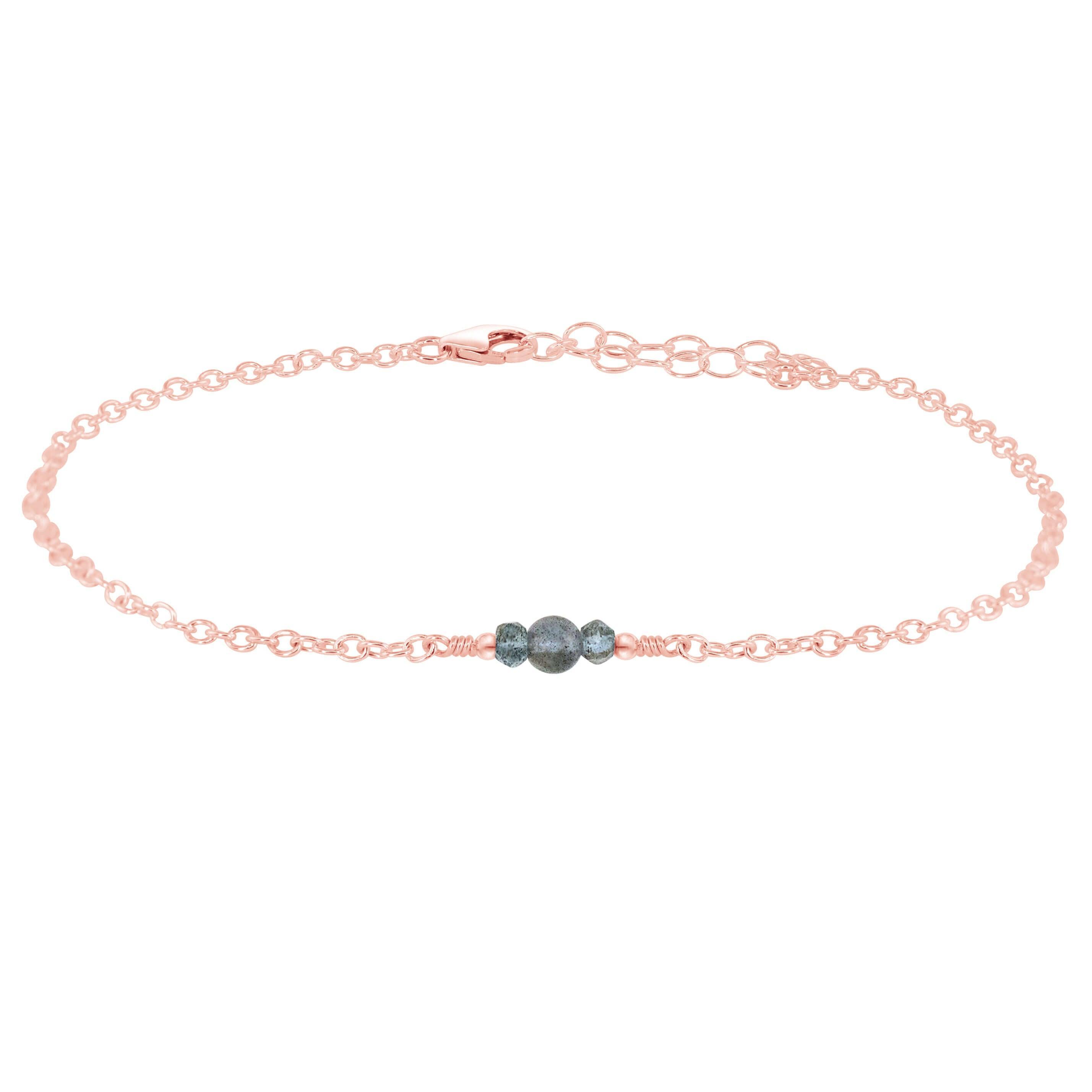 Dainty Labradorite Gemstone Anklet - Dainty Labradorite Gemstone Anklet - 14k Rose Gold Fill - Luna Tide Handmade Crystal Jewellery