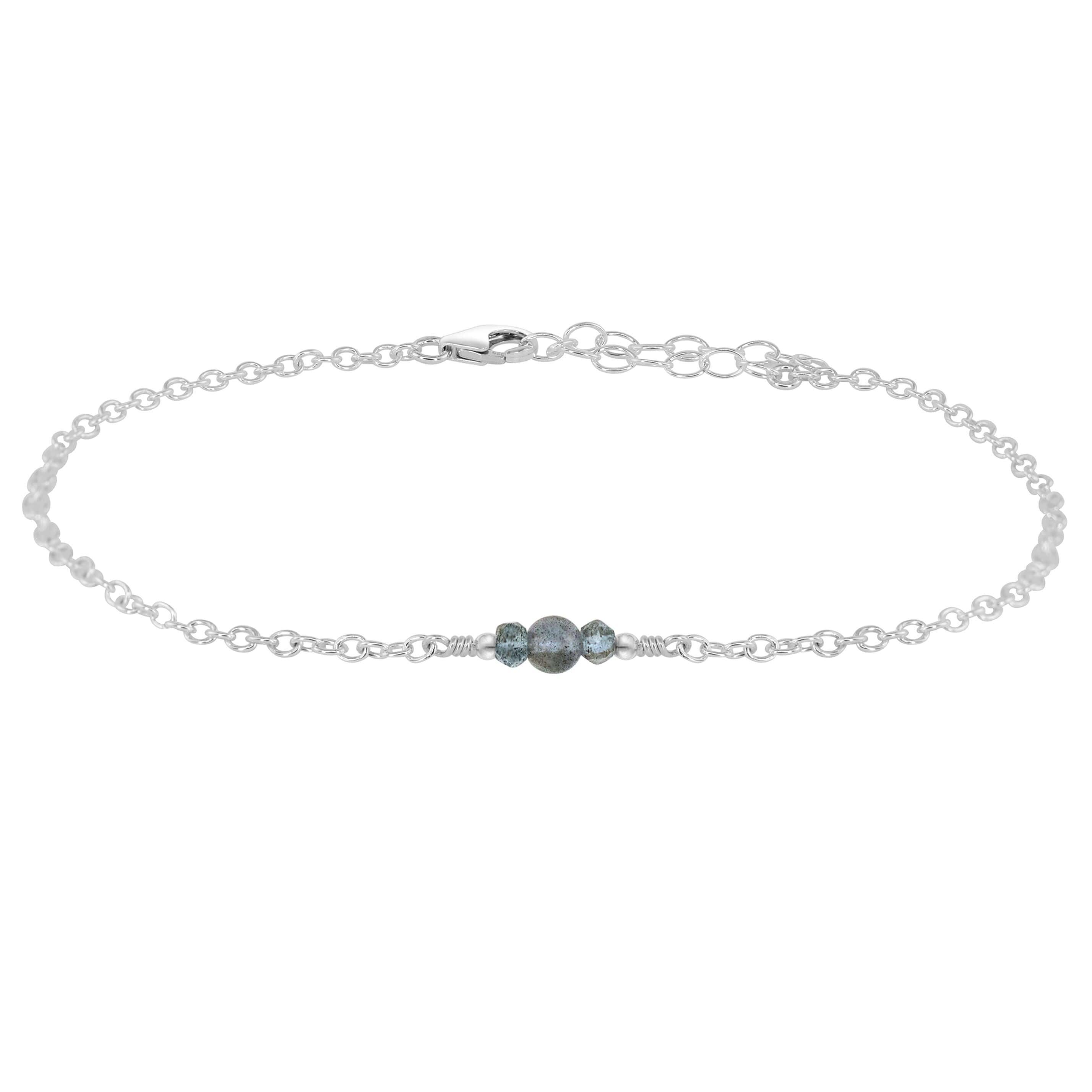 Dainty Labradorite Gemstone Anklet - Dainty Labradorite Gemstone Anklet - Sterling Silver - Luna Tide Handmade Crystal Jewellery