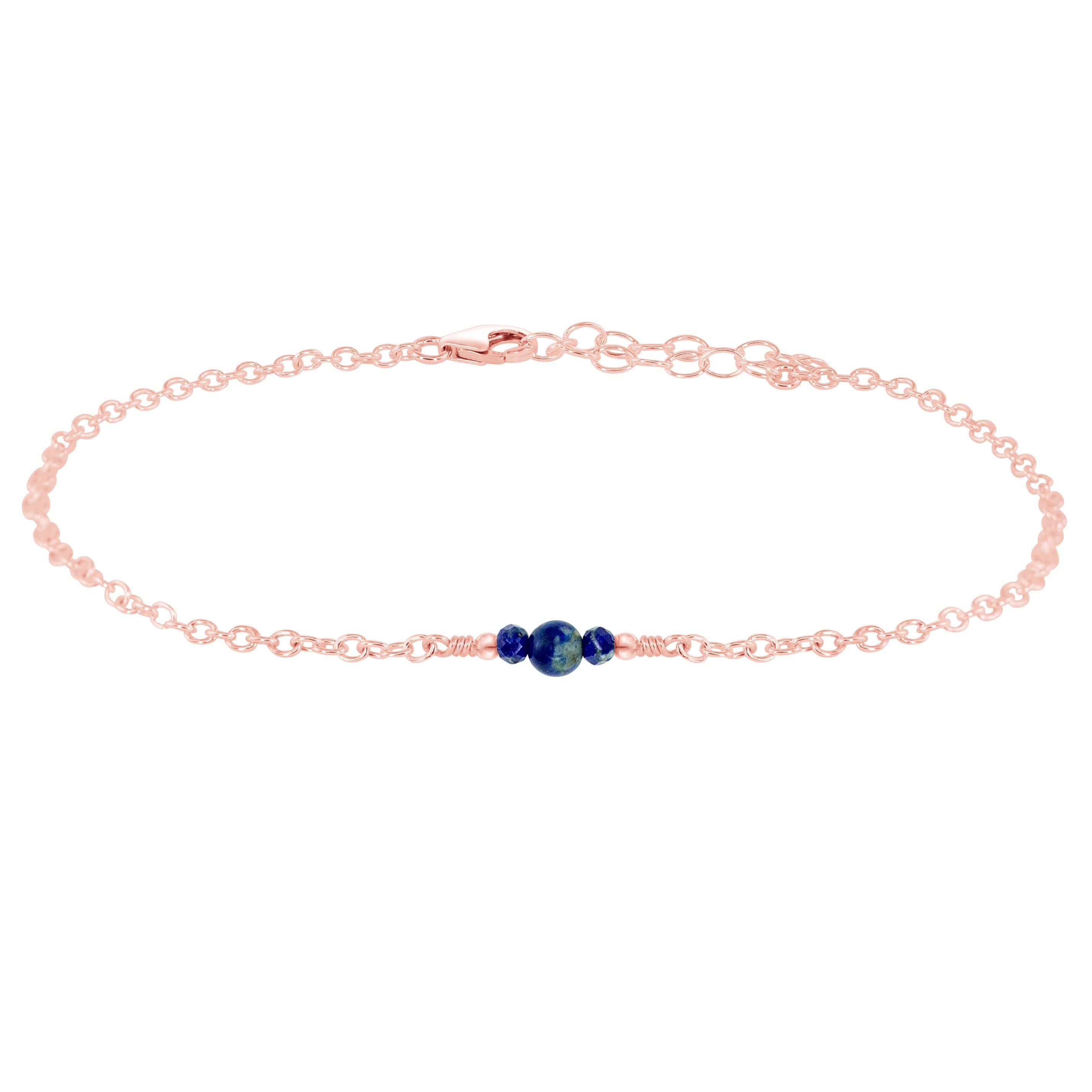 Dainty Lapis Lazuli Gemstone Anklet - Dainty Lapis Lazuli Gemstone Anklet - 14k Rose Gold Fill - Luna Tide Handmade Crystal Jewellery