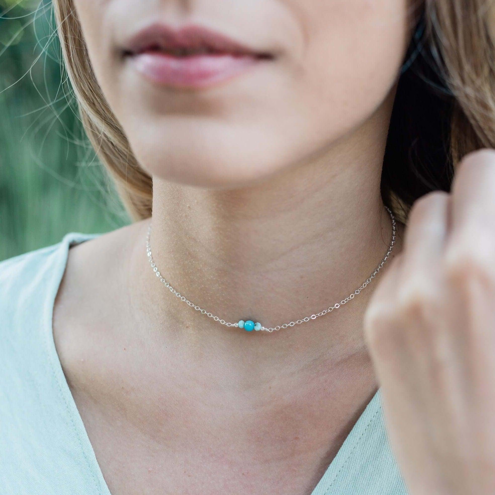 Dainty Larimar Gemstone Choker Necklace - Dainty Larimar Gemstone Choker Necklace - Sterling Silver - Luna Tide Handmade Crystal Jewellery