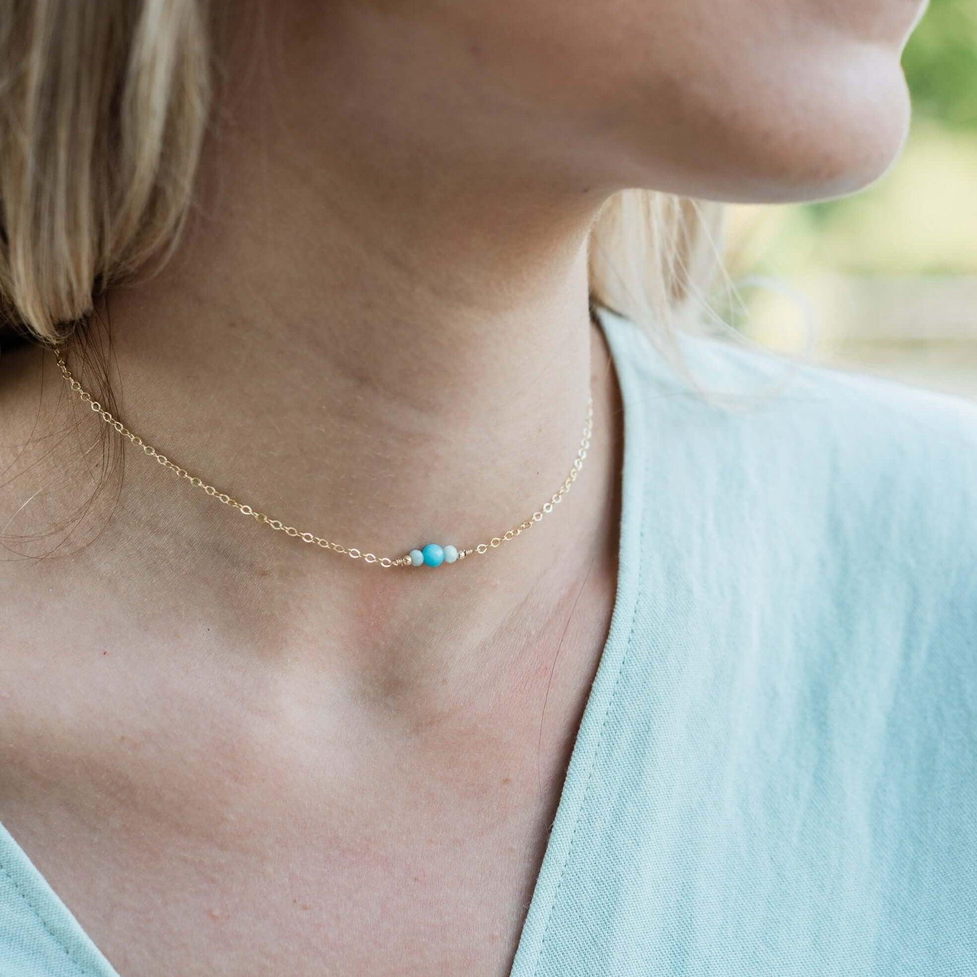 Dainty Larimar Gemstone Choker Necklace - Dainty Larimar Gemstone Choker Necklace - Sterling Silver - Luna Tide Handmade Crystal Jewellery