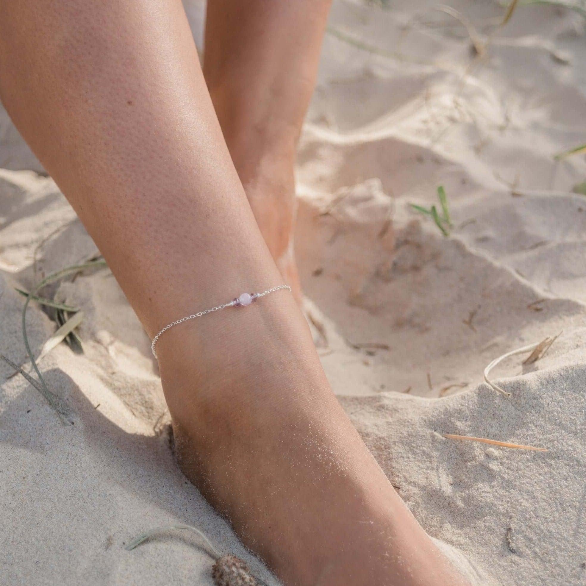 Dainty Lavender Amethyst Gemstone Anklet - Dainty Lavender Amethyst Gemstone Anklet - 14k Gold Fill - Luna Tide Handmade Crystal Jewellery