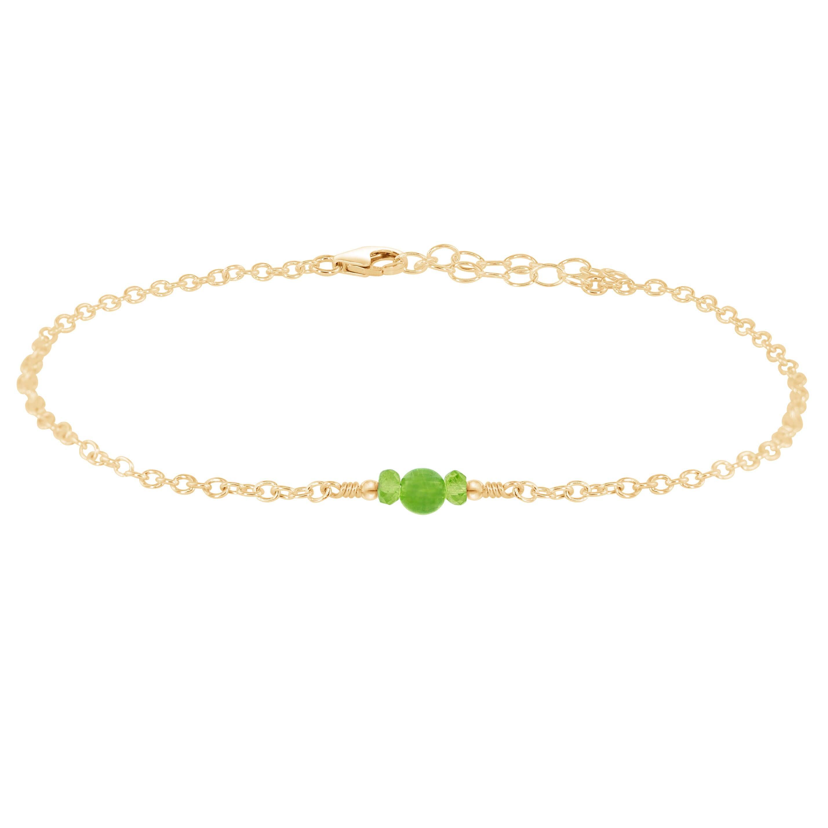 Dainty Peridot Gemstone Anklet - Dainty Peridot Gemstone Anklet - 14k Gold Fill - Luna Tide Handmade Crystal Jewellery