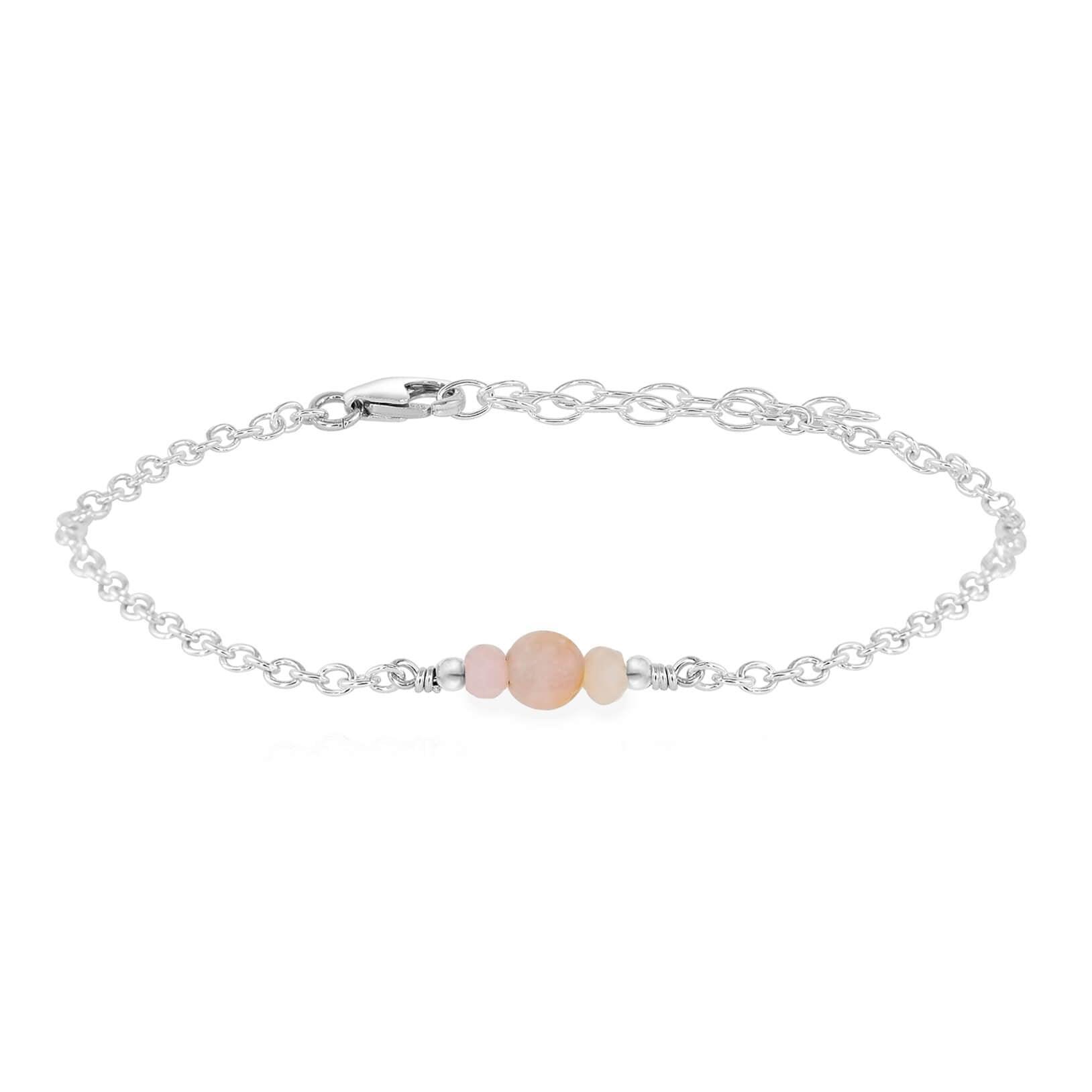 Dainty Pink Peruvian Opal Gemstone Bracelet - Dainty Pink Peruvian Opal Gemstone Bracelet - Sterling Silver - Luna Tide Handmade Crystal Jewellery