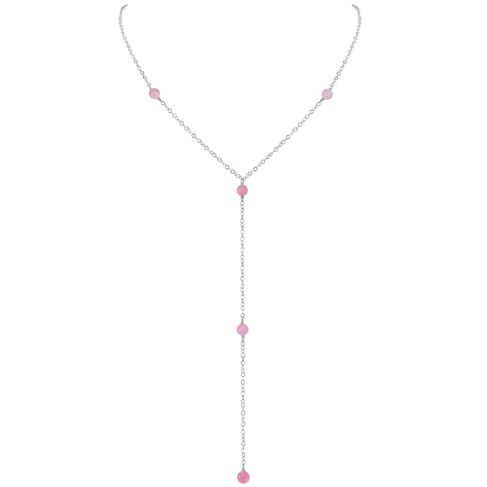 Dainty Pink Peruvian Opal Lariat Necklace - Dainty Pink Peruvian Opal Lariat Necklace - Sterling Silver - Luna Tide Handmade Crystal Jewellery