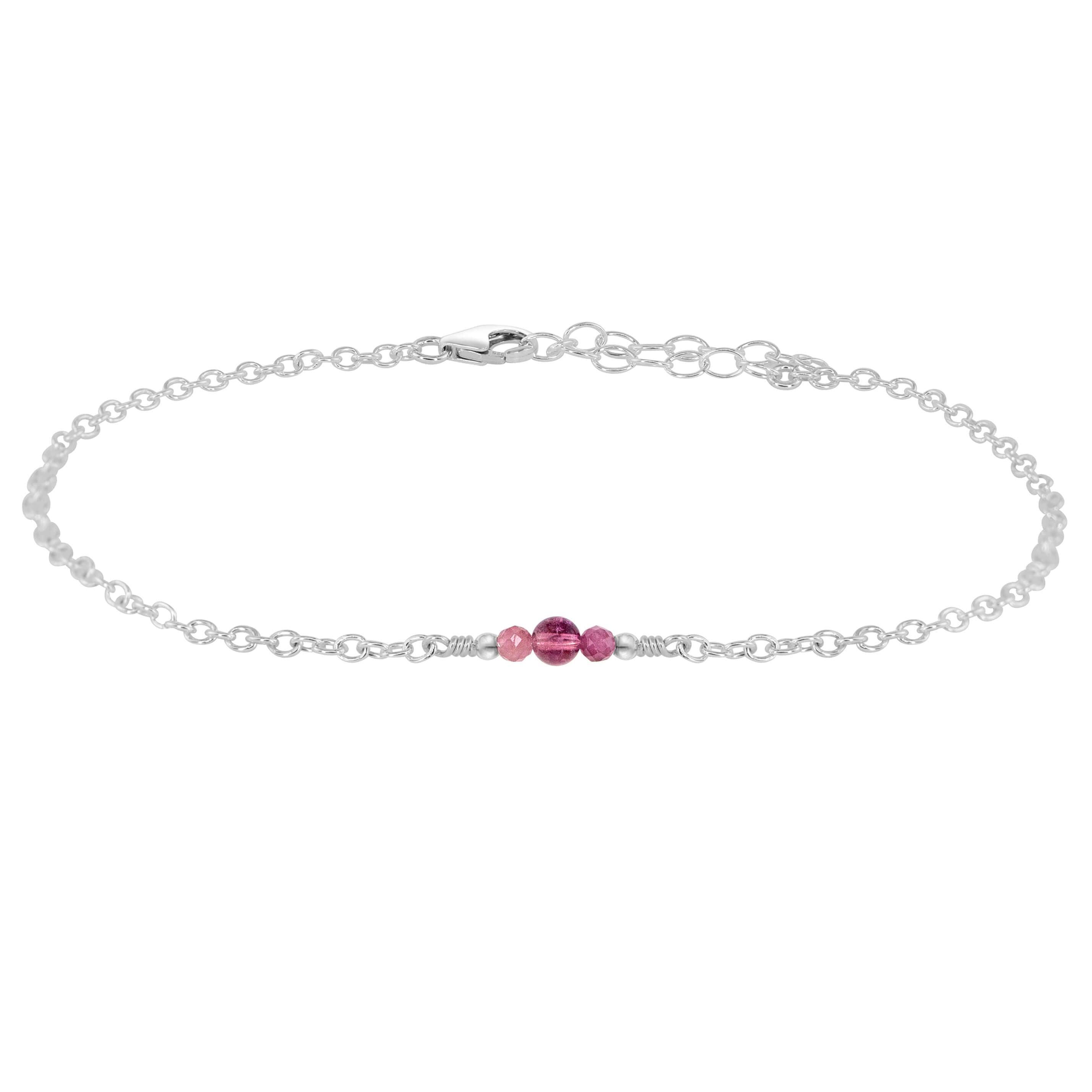 Dainty Pink Tourmaline Gemstone Anklet - Dainty Pink Tourmaline Gemstone Anklet - Sterling Silver - Luna Tide Handmade Crystal Jewellery