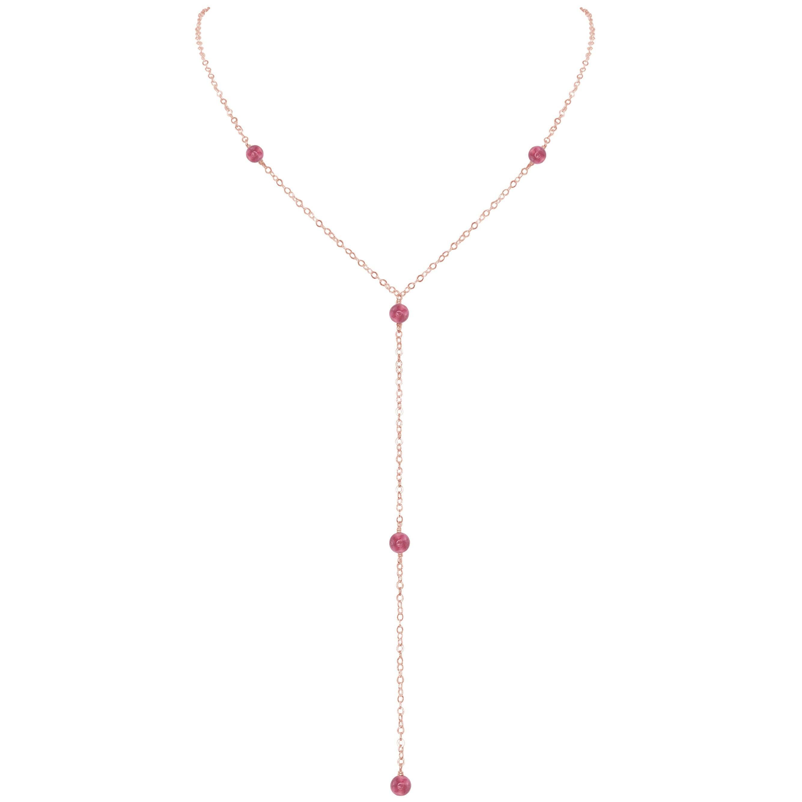 Dainty Pink Tourmaline Lariat Necklace - Dainty Pink Tourmaline Lariat Necklace - 14k Rose Gold Fill - Luna Tide Handmade Crystal Jewellery