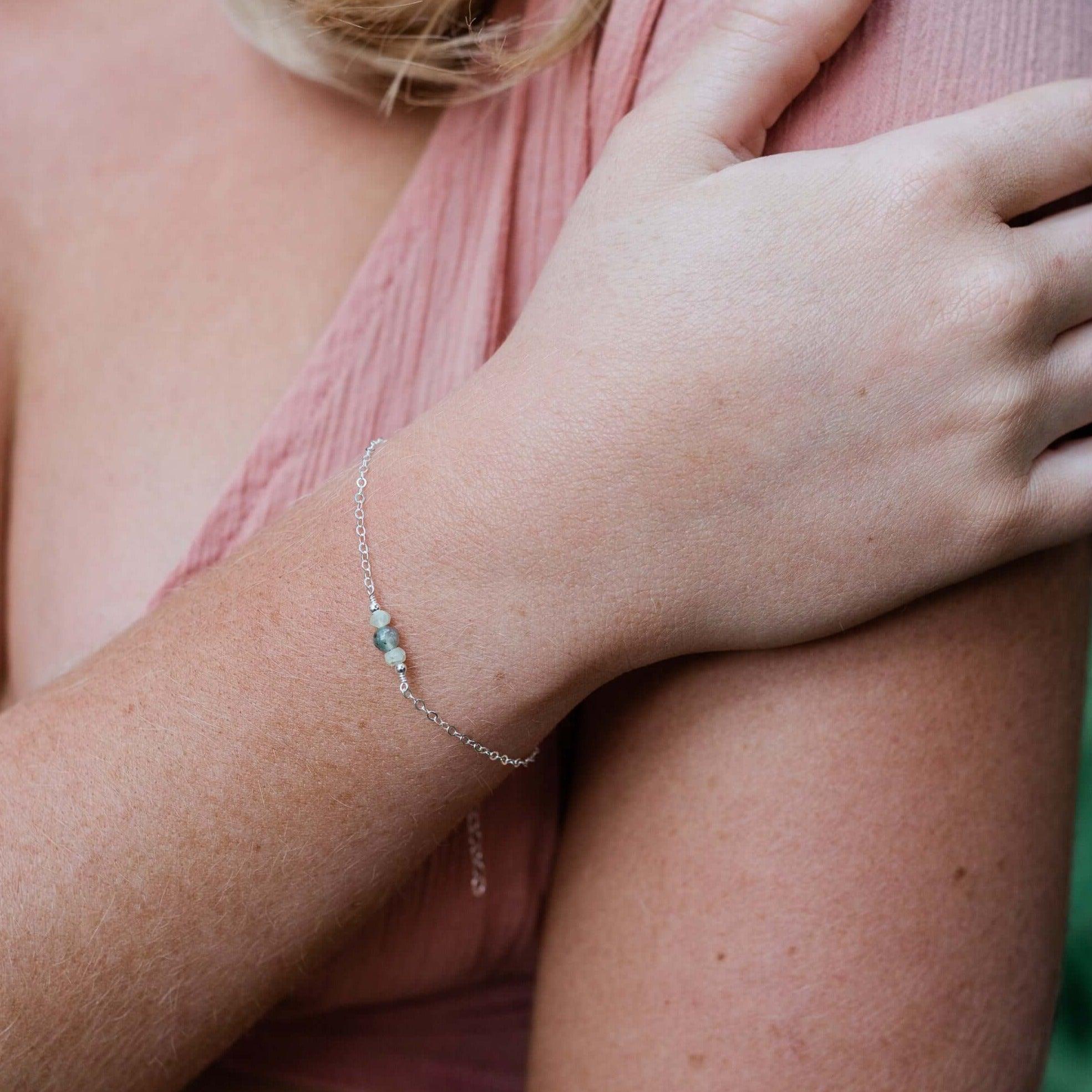 Dainty Prehnite Gemstone Bracelet - Dainty Prehnite Gemstone Bracelet - 14k Gold Fill - Luna Tide Handmade Crystal Jewellery