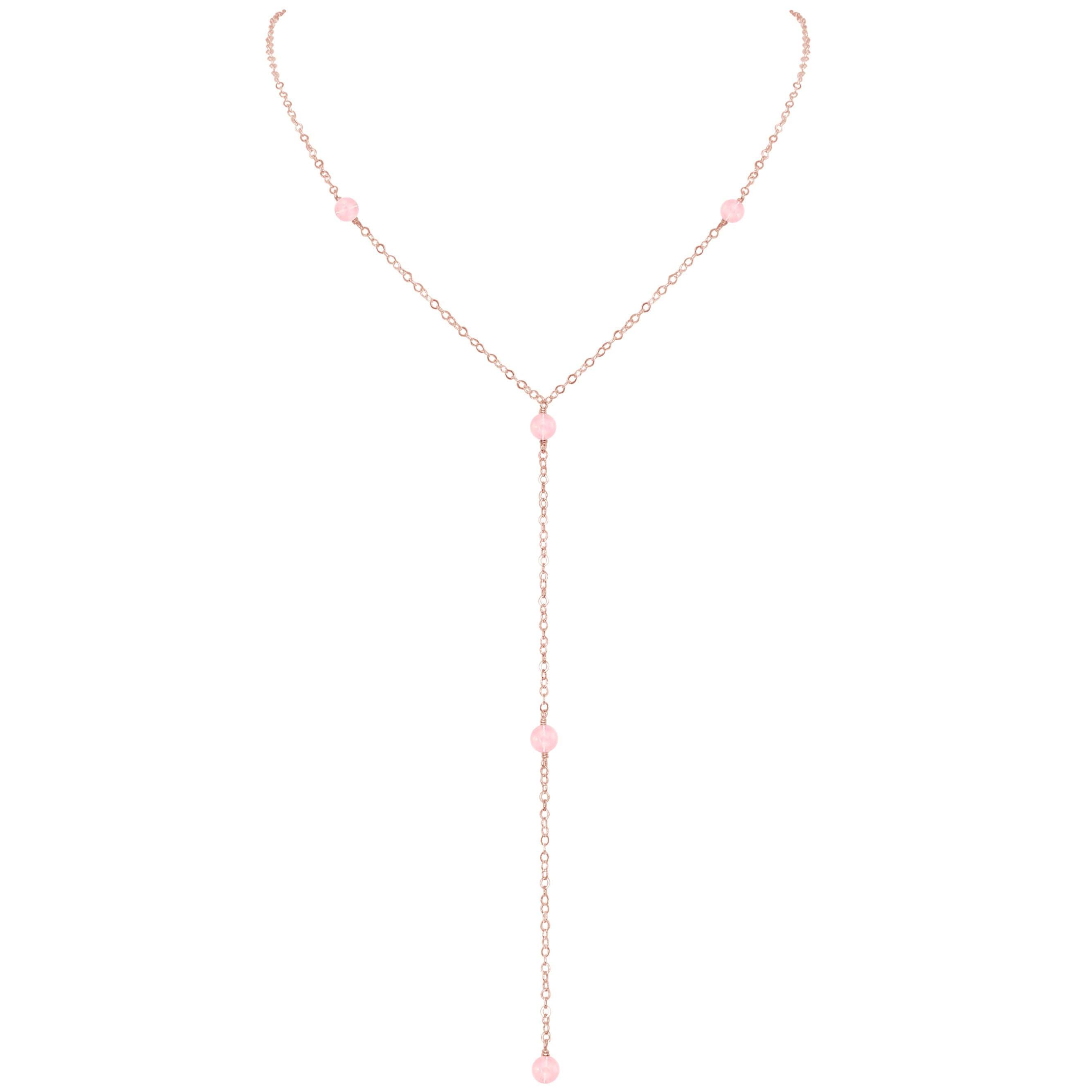 Dainty Rose Quartz Lariat Necklace - Dainty Rose Quartz Lariat Necklace - 14k Rose Gold Fill - Luna Tide Handmade Crystal Jewellery