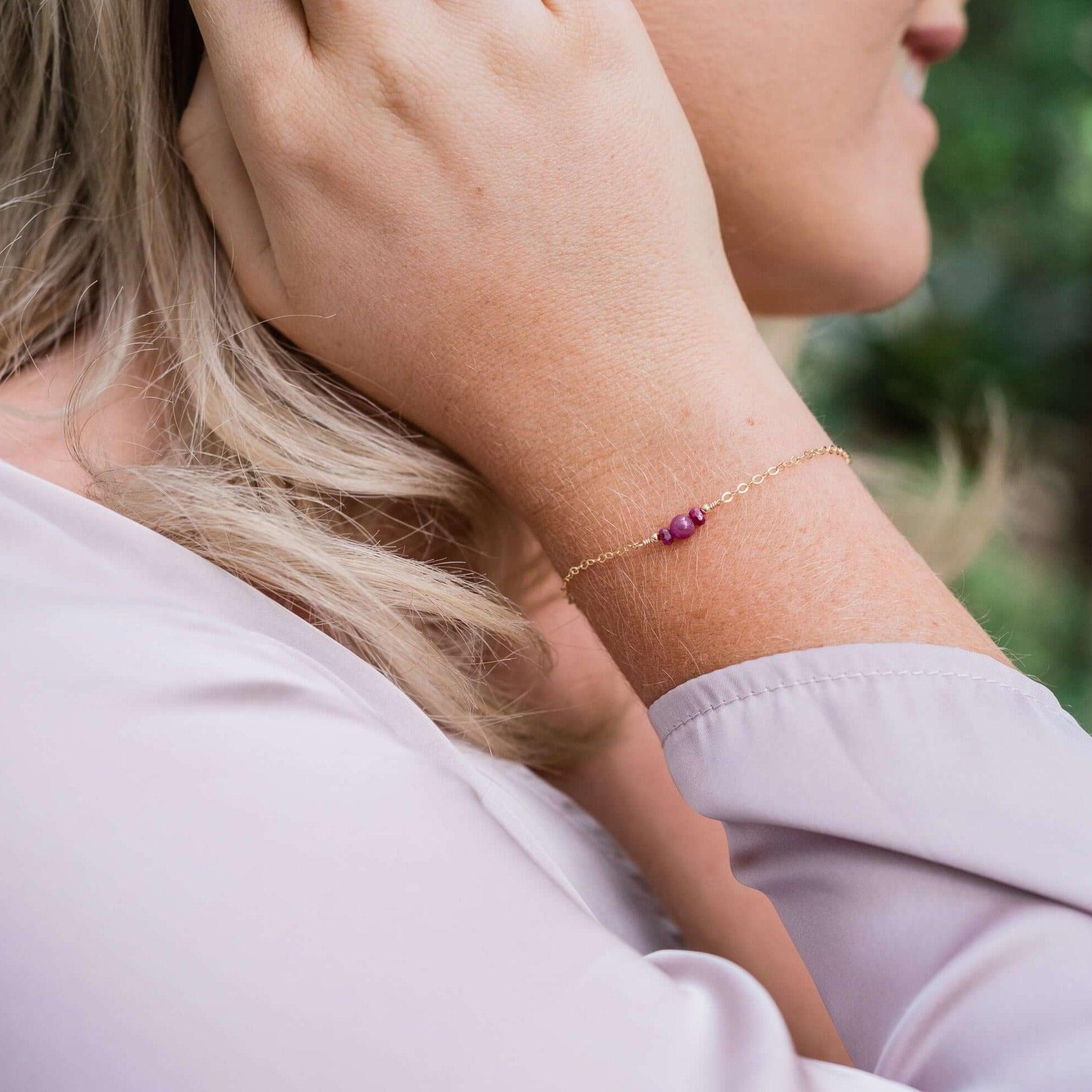 Dainty Ruby Gemstone Bracelet - Dainty Ruby Gemstone Bracelet - 14k Gold Fill - Luna Tide Handmade Crystal Jewellery