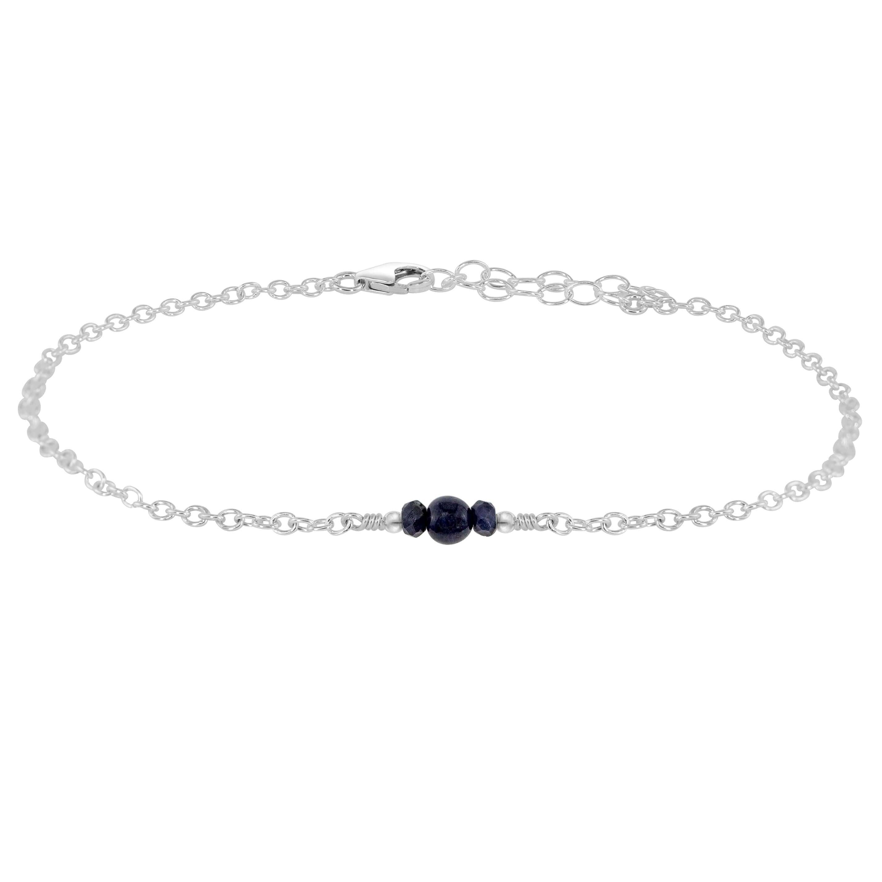 Dainty Sapphire Gemstone Anklet - Dainty Sapphire Gemstone Anklet - Sterling Silver - Luna Tide Handmade Crystal Jewellery