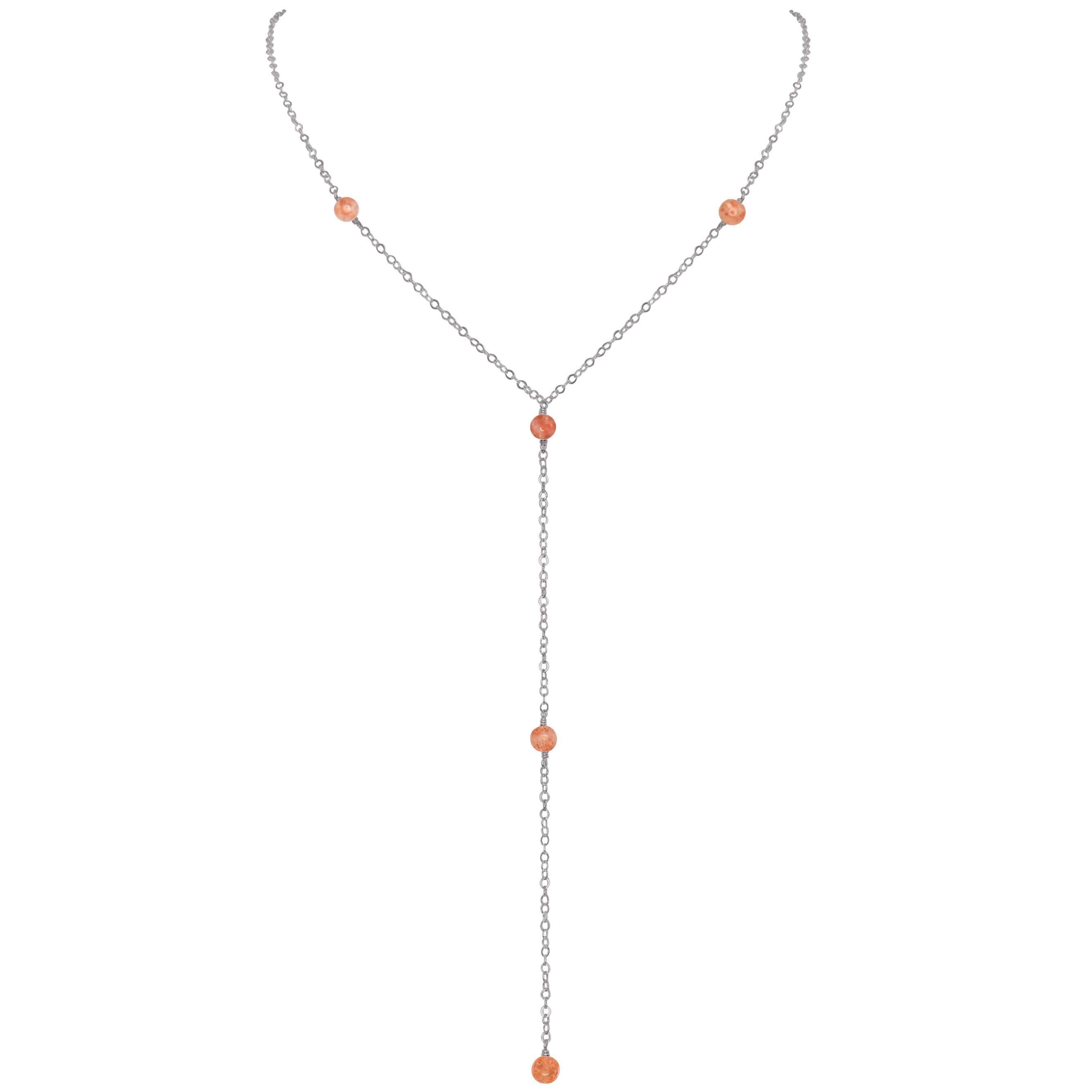 Dainty Sunstone Lariat Necklace - Dainty Sunstone Lariat Necklace - Stainless Steel - Luna Tide Handmade Crystal Jewellery