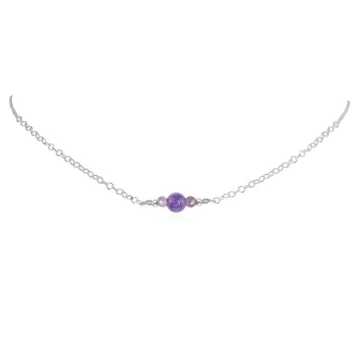 Dainty Tanzanite Gemstone Choker Necklace - Dainty Tanzanite Gemstone Choker Necklace - Sterling Silver - Luna Tide Handmade Crystal Jewellery