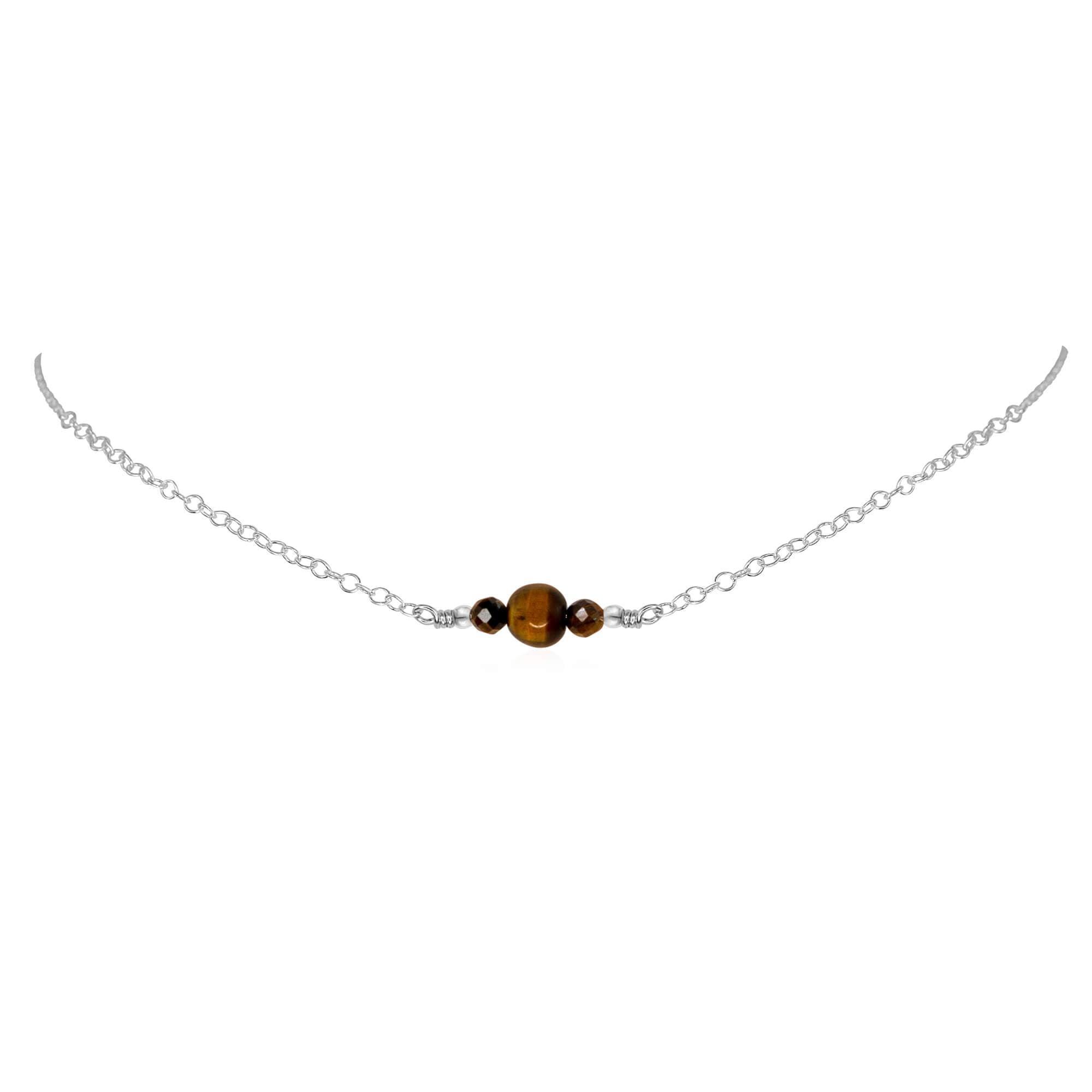 Dainty Tiger's Eye Gemstone Choker Necklace - Dainty Tiger's Eye Gemstone Choker Necklace - Sterling Silver - Luna Tide Handmade Crystal Jewellery
