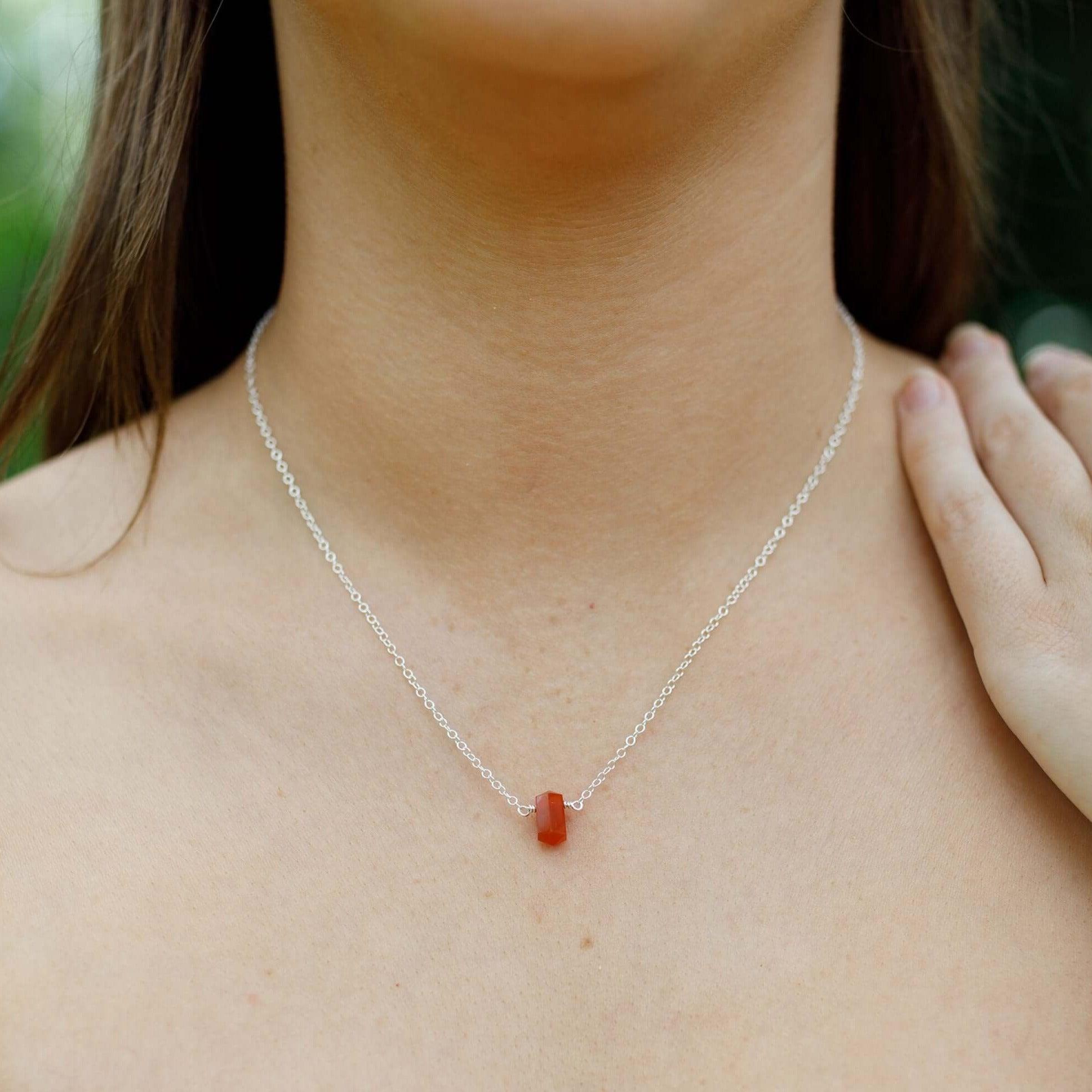Double Terminated Carnelian Mini Crystal Point Necklace - Double Terminated Carnelian Mini Crystal Point Necklace - Sterling Silver - Luna Tide Handmade Crystal Jewellery