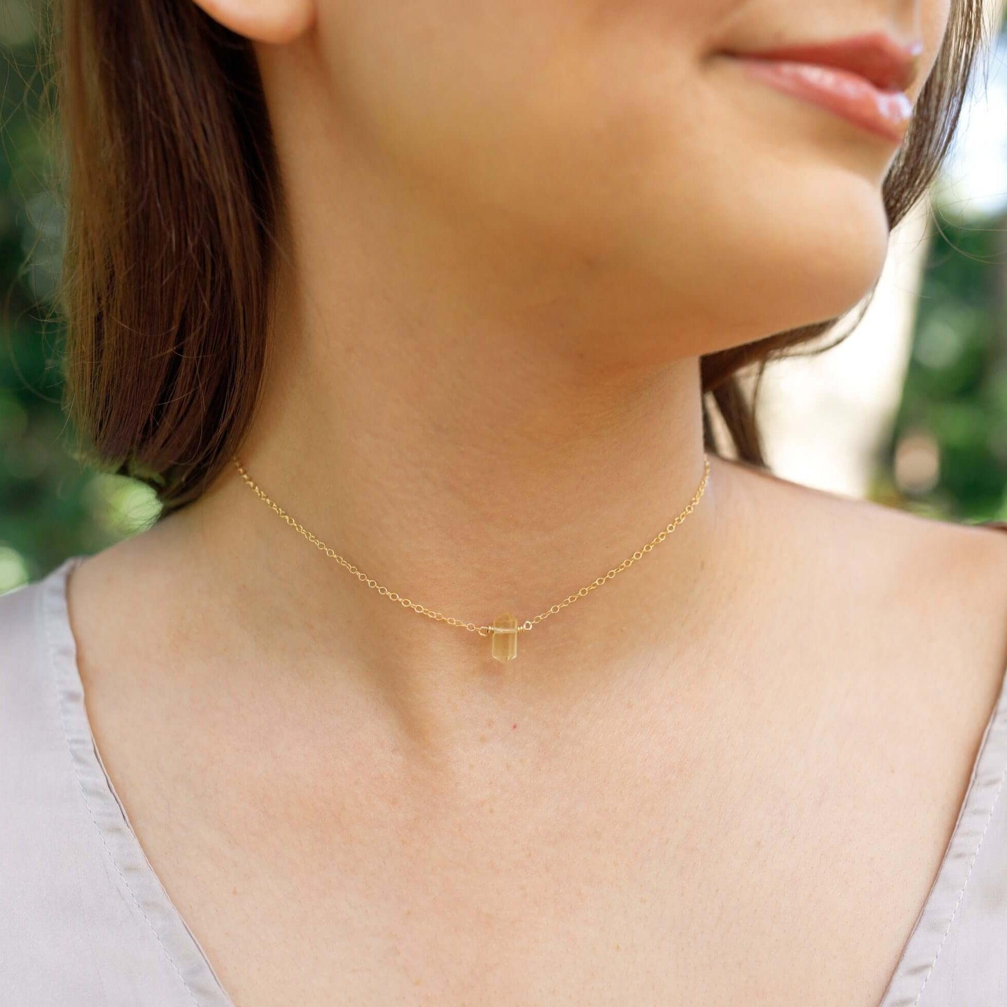 Double Terminated Citrine Mini Crystal Point Choker Necklace - Double Terminated Citrine Mini Crystal Point Choker Necklace - 14k Gold Fill - Luna Tide Handmade Crystal Jewellery