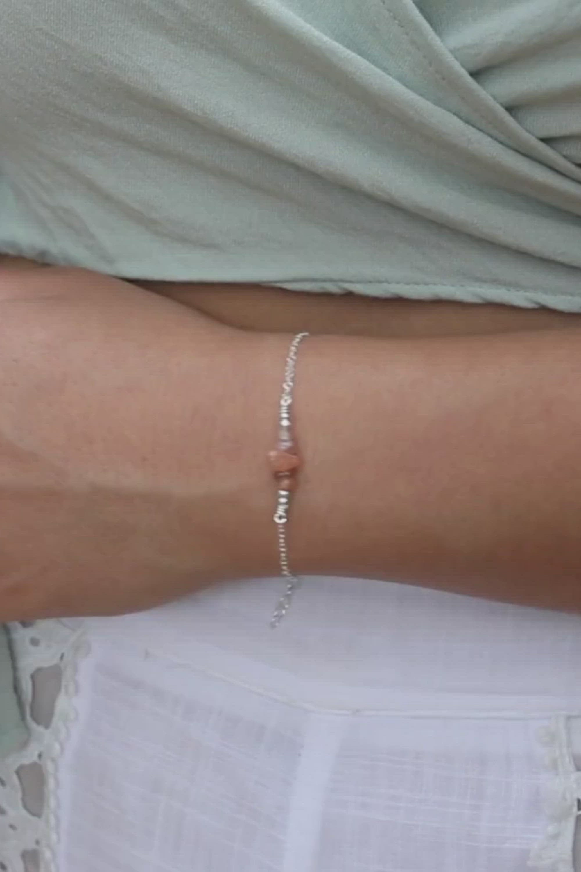 Sunstone Chip Bead Bar Bracelet
