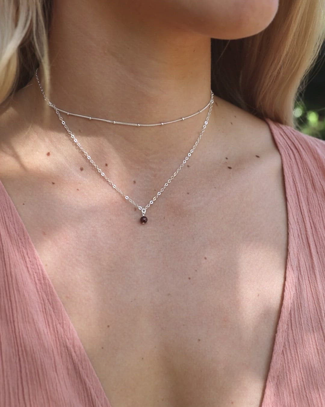 Garnet Gemstone Chain Layered Choker Necklace
