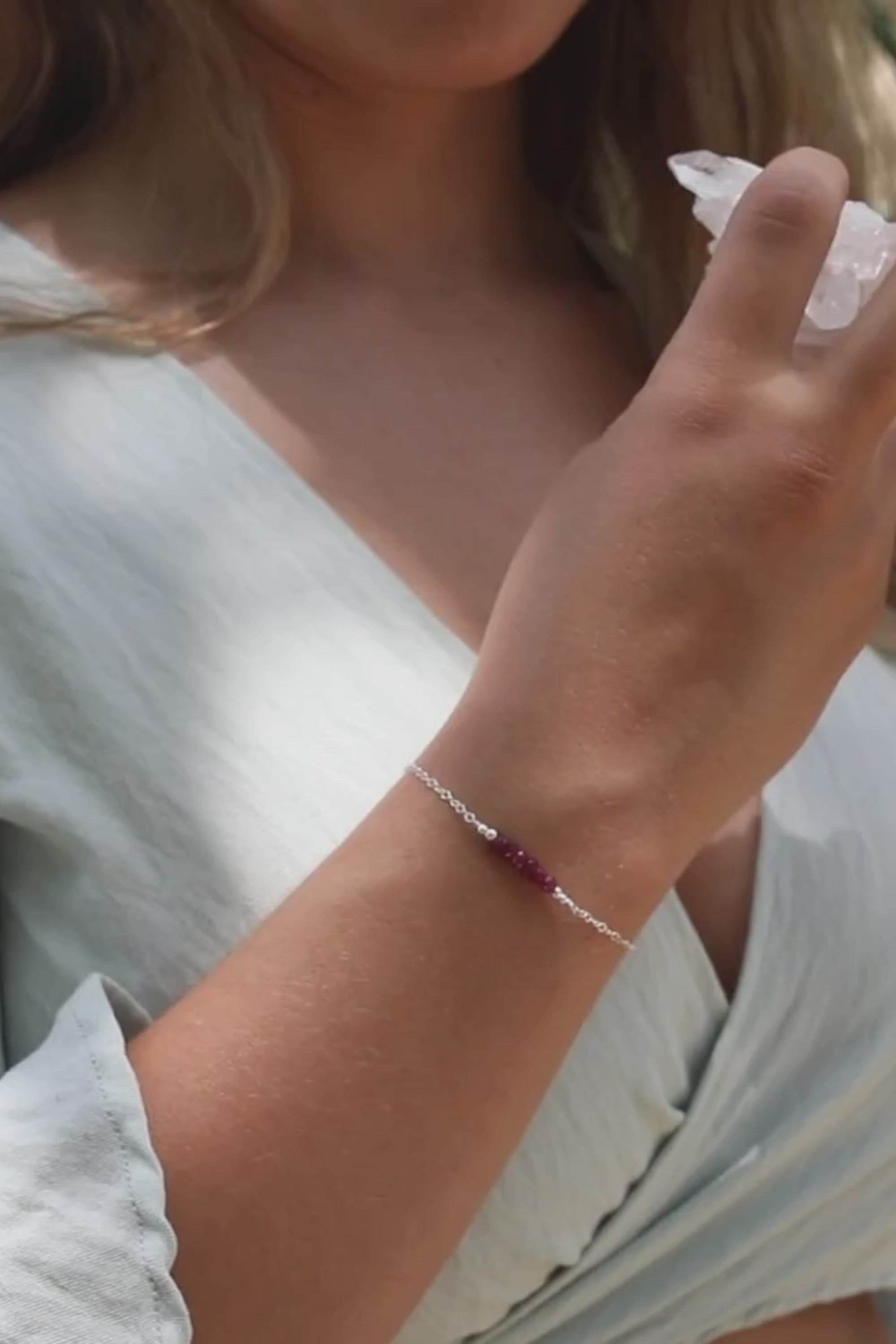 Sparkling Red Ruby Gemstone Faceted Bead Bar Bracelet