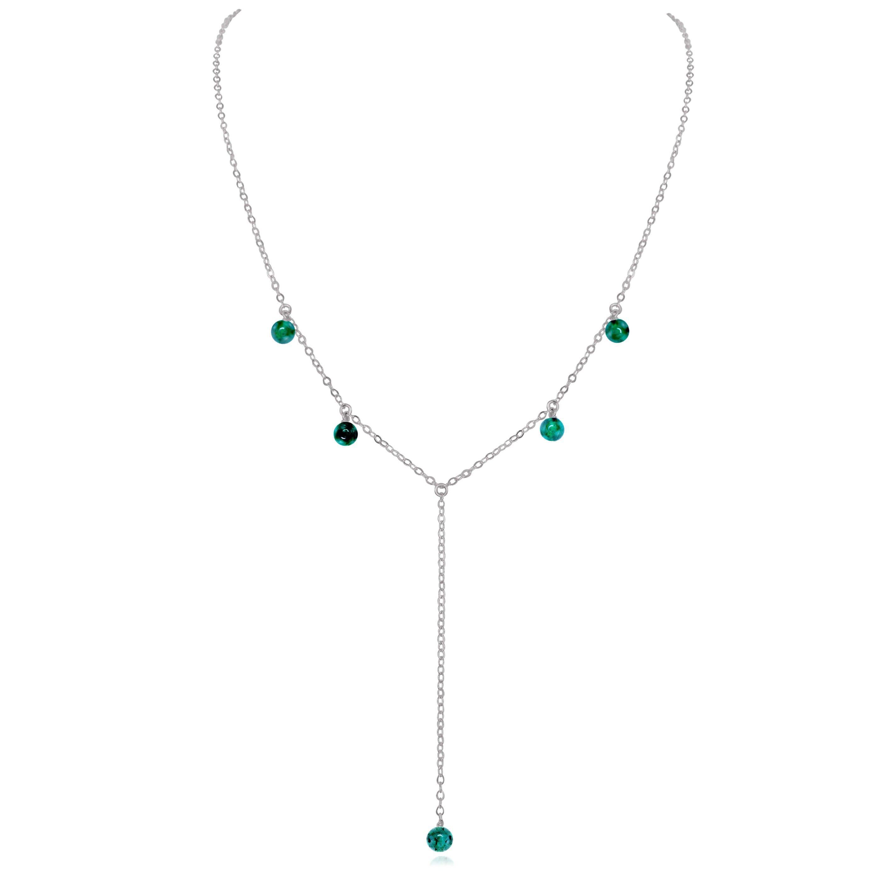Emerald Boho Lariat Necklace - Emerald Boho Lariat Necklace - Stainless Steel - Luna Tide Handmade Crystal Jewellery