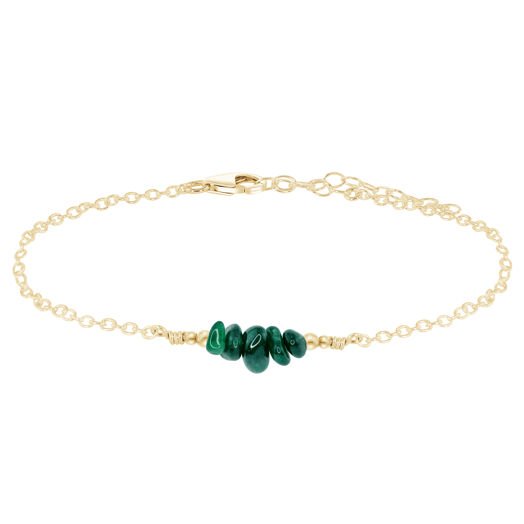 Emerald Chip Bead Bar Anklet - Emerald Chip Bead Bar Anklet - 14k Gold Fill - Luna Tide Handmade Crystal Jewellery