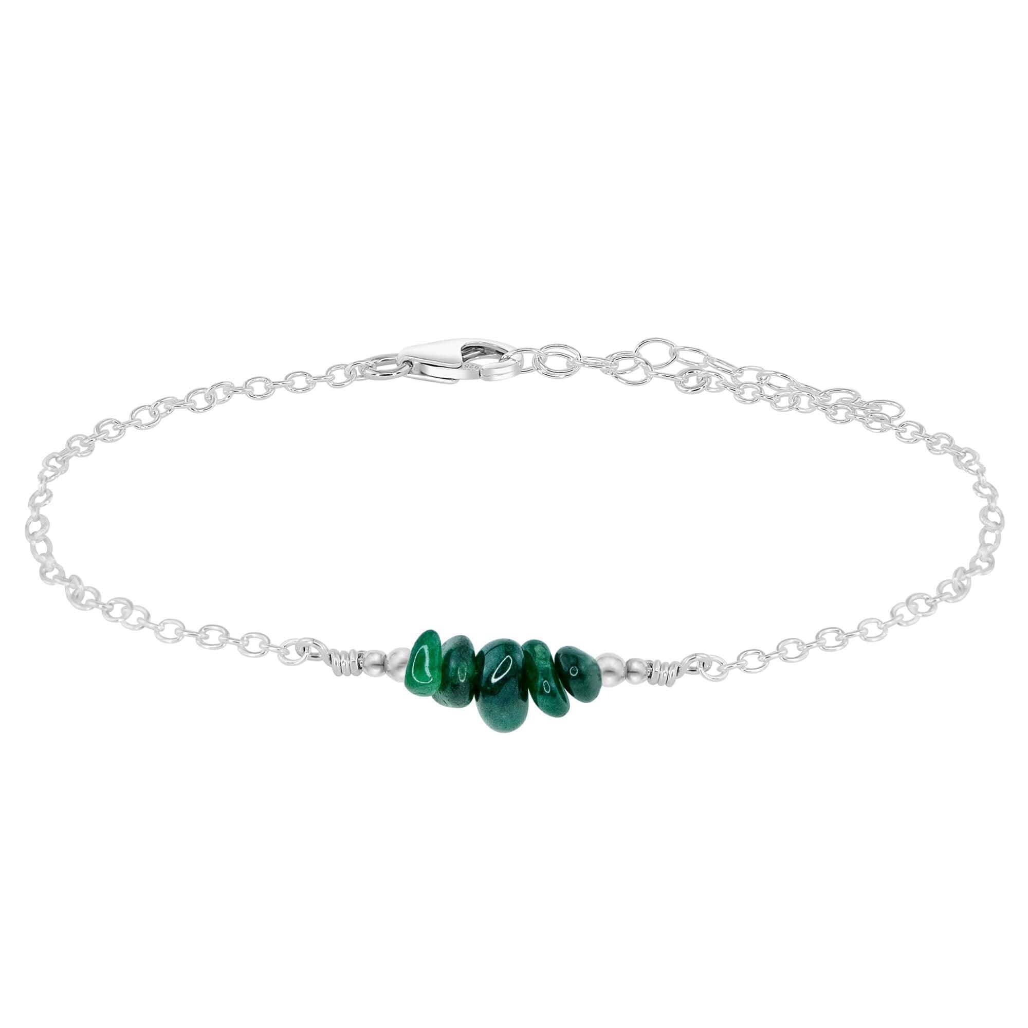 Emerald Chip Bead Bar Anklet - Emerald Chip Bead Bar Anklet - Sterling Silver - Luna Tide Handmade Crystal Jewellery