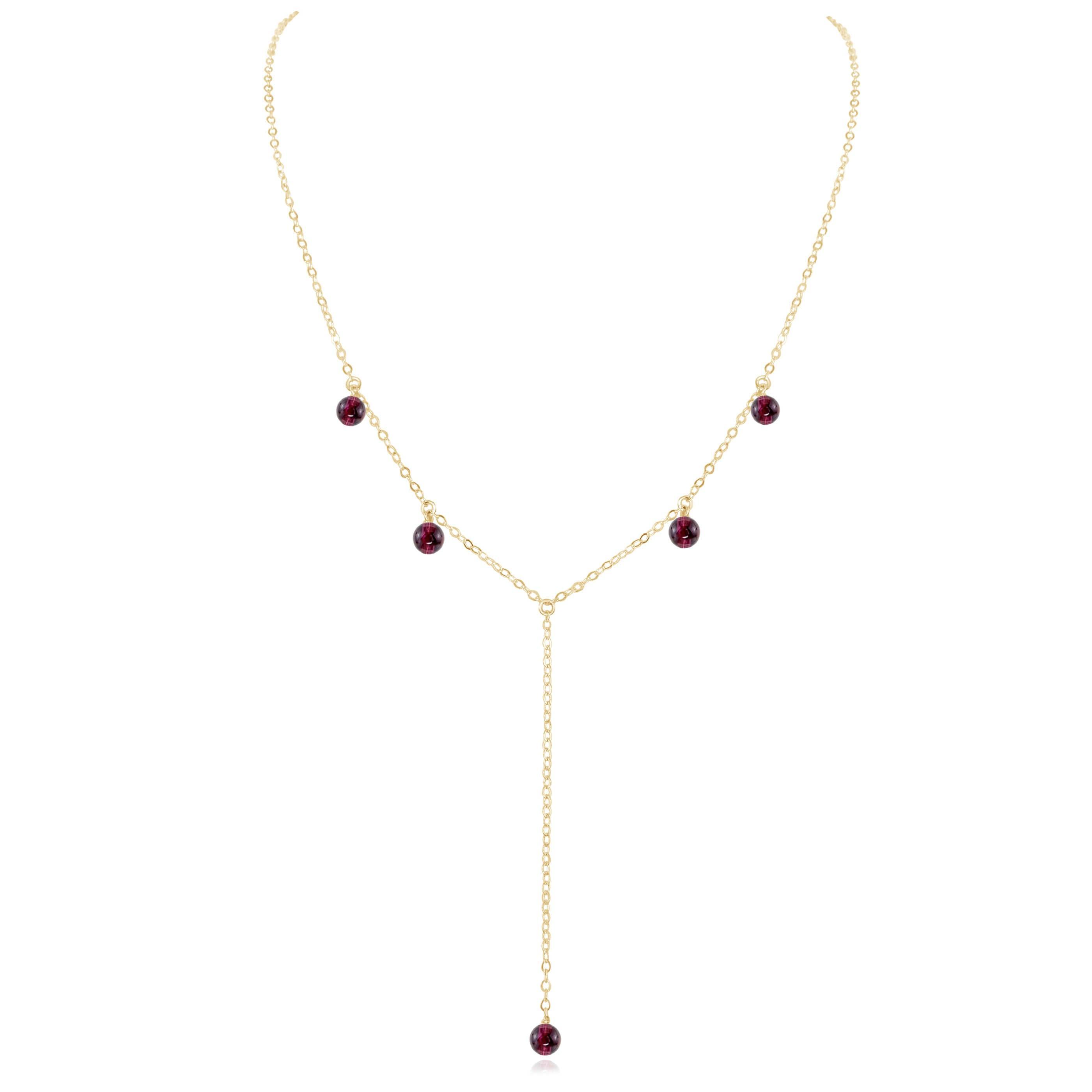 Garnet Boho Lariat Necklace - Garnet Boho Lariat Necklace - 14k Gold Fill - Luna Tide Handmade Crystal Jewellery