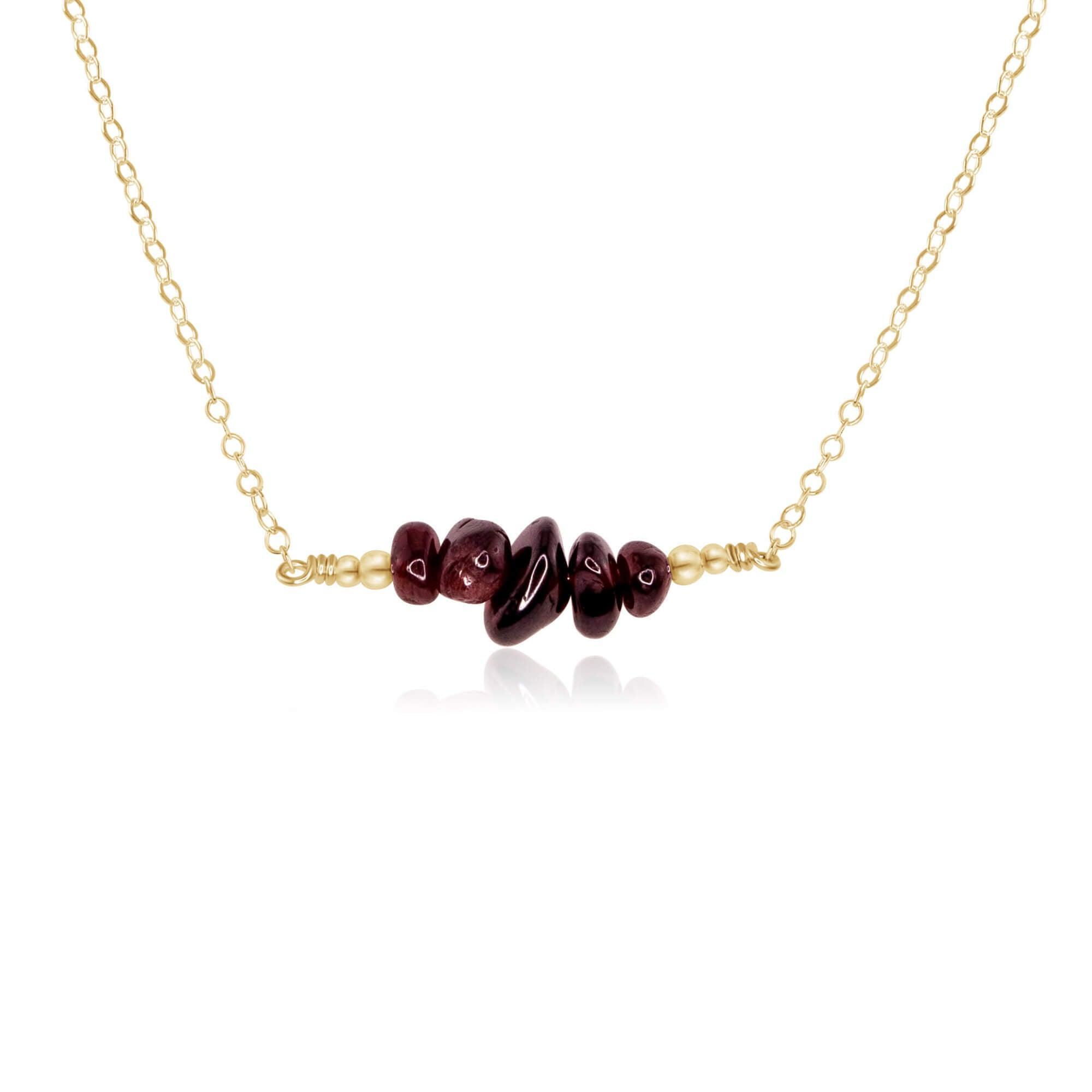Garnet Chip Bead Bar Necklace - Garnet Chip Bead Bar Necklace - 14k Gold Fill - Luna Tide Handmade Crystal Jewellery