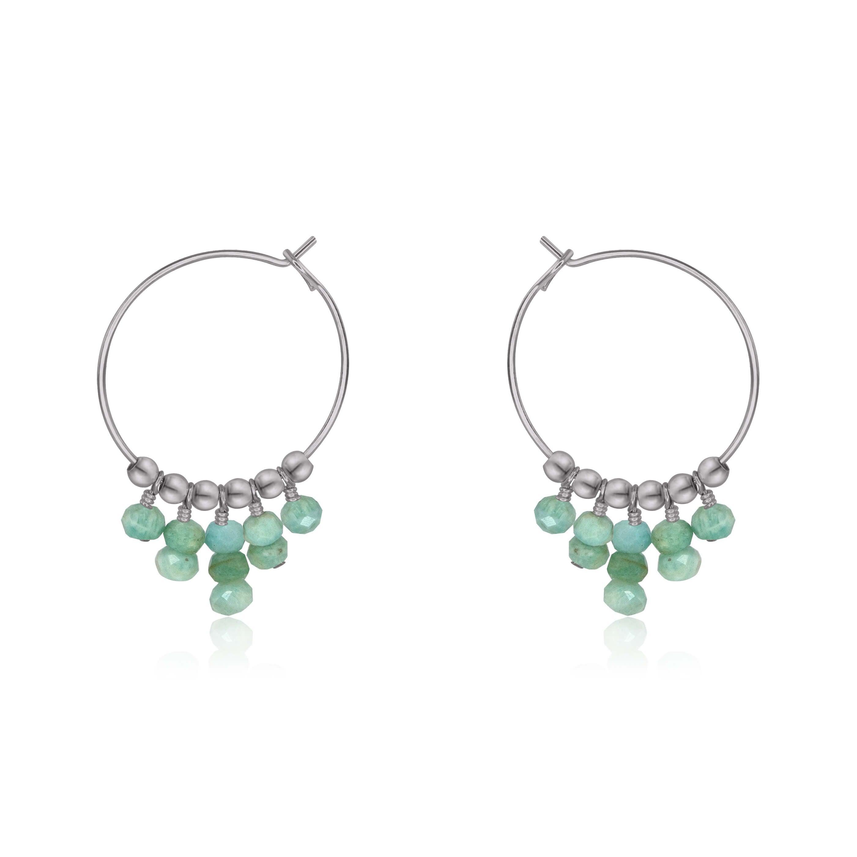 Green Amazonite Gemstone Statement Hoop Earrings - Green Amazonite Gemstone Statement Hoop Earrings - Stainless Steel - Luna Tide Handmade Crystal Jewellery