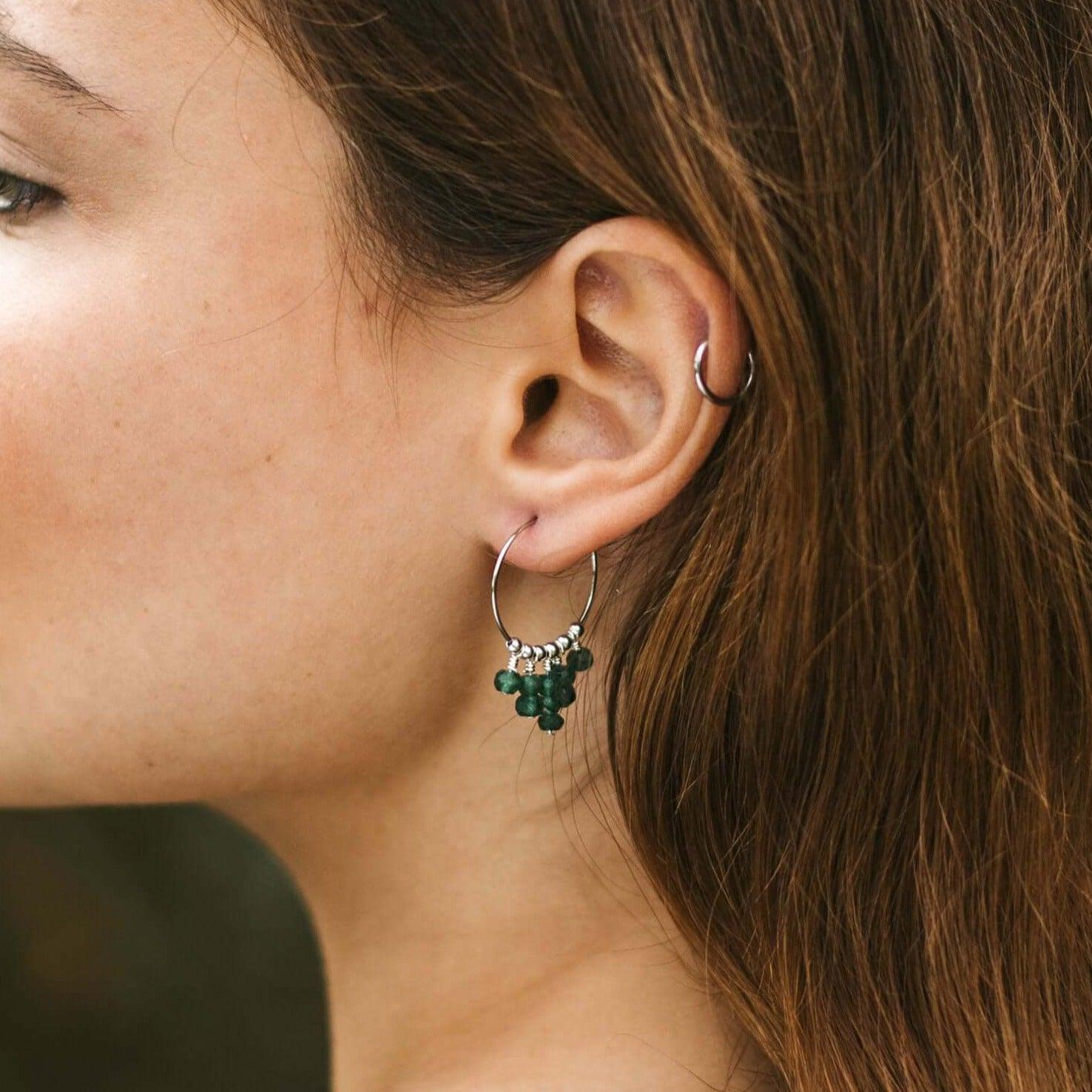 Green Aventurine Statement Hoop Earrings - Green Aventurine Statement Hoop Earrings - Stainless Steel - Luna Tide Handmade Crystal Jewellery