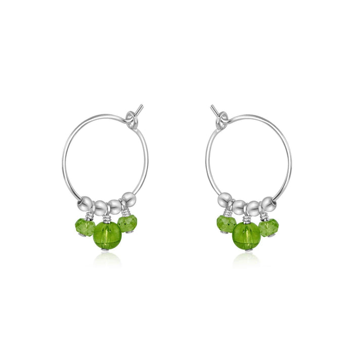 Green Peridot Gemstone Bead Drop Hoop Earrings - Green Peridot Gemstone Bead Drop Hoop Earrings - Sterling Silver - Luna Tide Handmade Crystal Jewellery