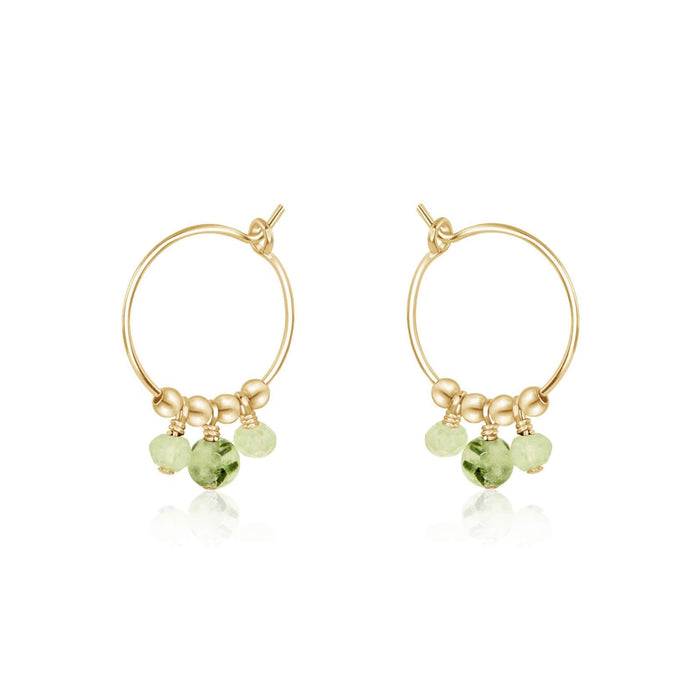Green Prehnite Gemstone Bead Drop Hoop Earrings - Green Prehnite Gemstone Bead Drop Hoop Earrings - 14k Gold Fill - Luna Tide Handmade Crystal Jewellery
