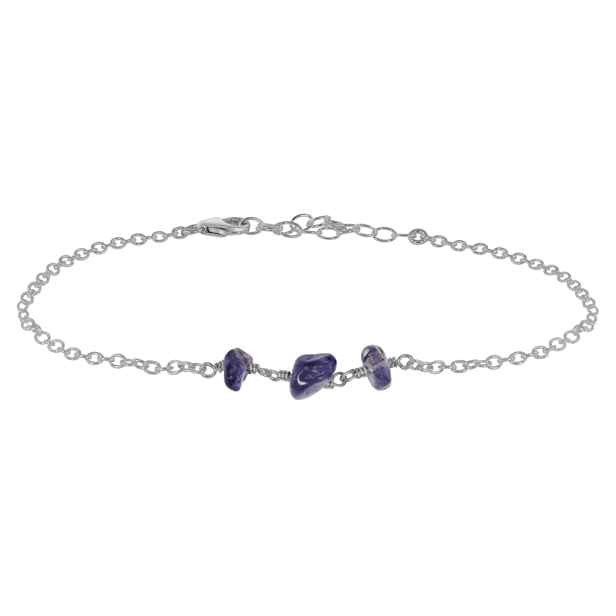 Iolite Beaded Chain Anklet - Iolite Beaded Chain Anklet - Stainless Steel - Luna Tide Handmade Crystal Jewellery