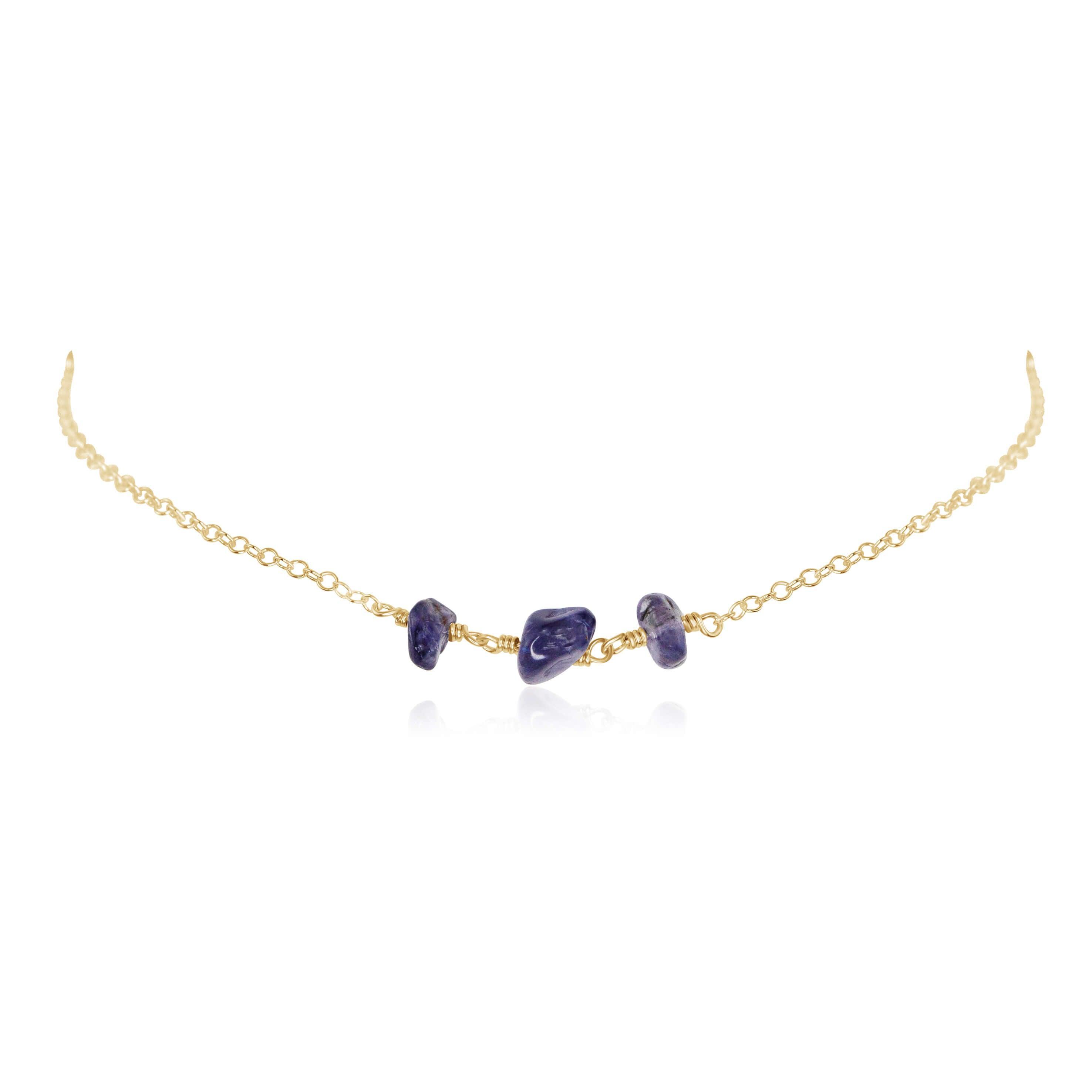 Iolite Beaded Chain Choker Necklace - Iolite Beaded Chain Choker Necklace - 14k Gold Fill - Luna Tide Handmade Crystal Jewellery
