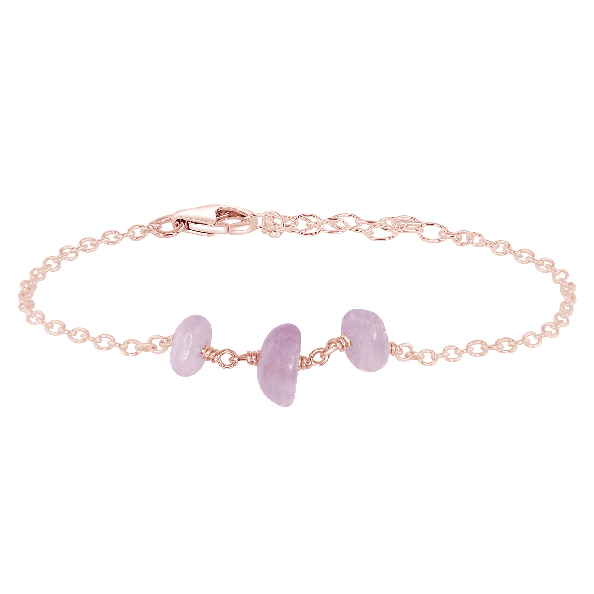Kunzite Beaded Chain Bracelet - Kunzite Beaded Chain Bracelet - 14k Rose Gold Fill - Luna Tide Handmade Crystal Jewellery
