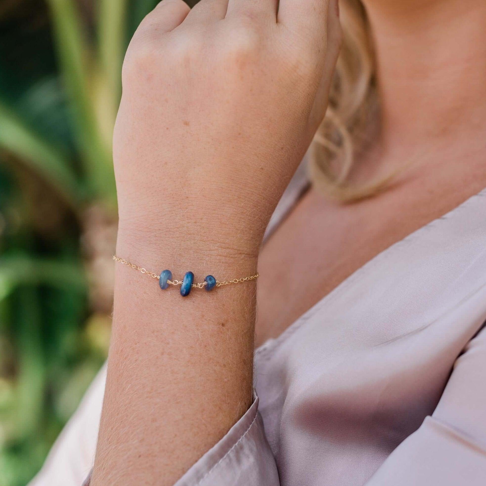 Kyanite Beaded Chain Bracelet - Kyanite Beaded Chain Bracelet - Sterling Silver - Luna Tide Handmade Crystal Jewellery