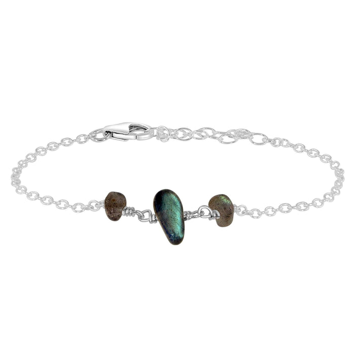 Labradorite Beaded Chain Bracelet - Labradorite Beaded Chain Bracelet - Sterling Silver - Luna Tide Handmade Crystal Jewellery