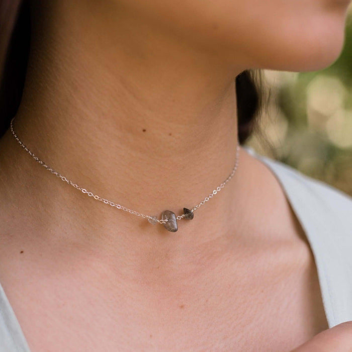 Labradorite Beaded Chain Choker Necklace - Labradorite Beaded Chain Choker Necklace - Sterling Silver - Luna Tide Handmade Crystal Jewellery