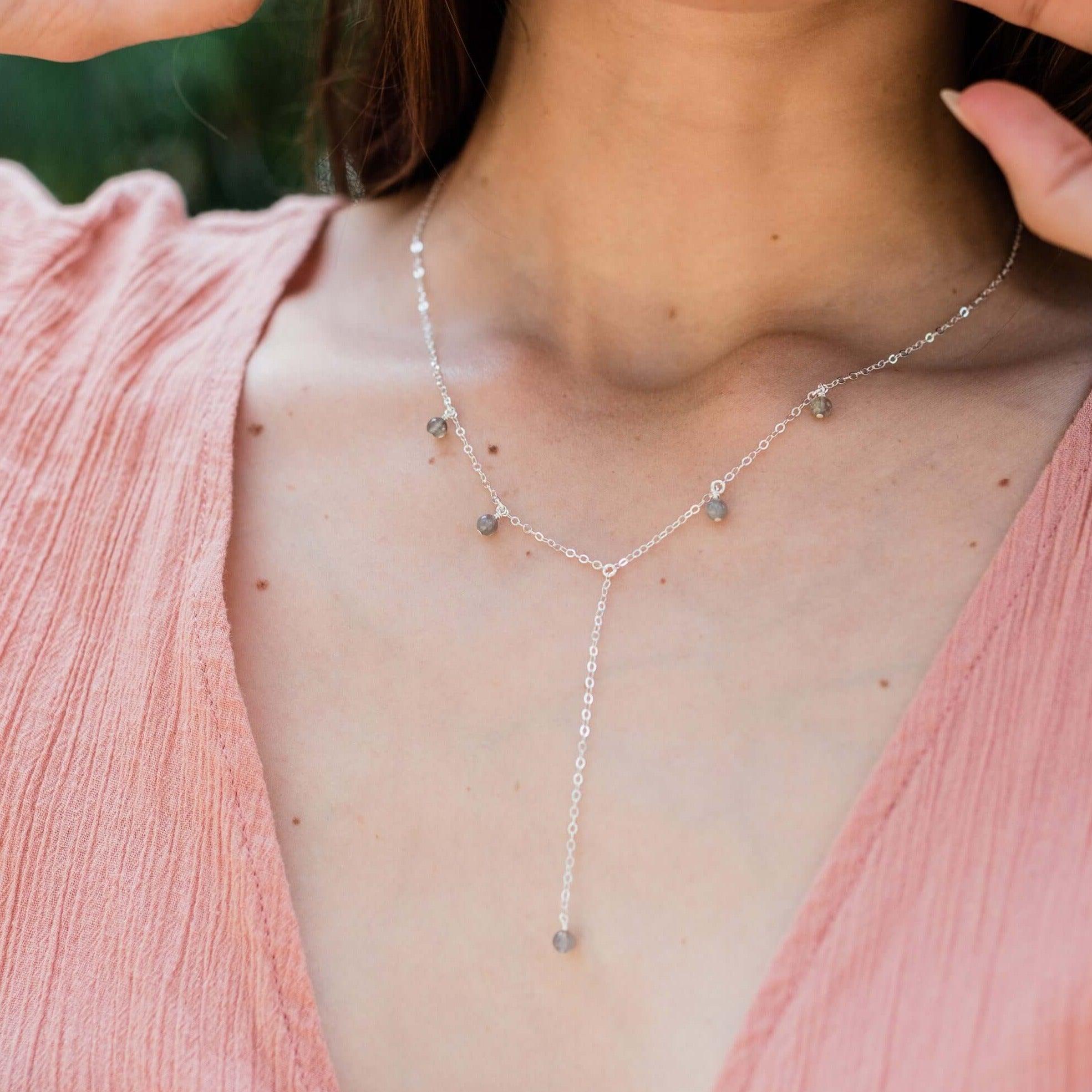 Labradorite Boho Lariat Necklace - Labradorite Boho Lariat Necklace - Sterling Silver - Luna Tide Handmade Crystal Jewellery